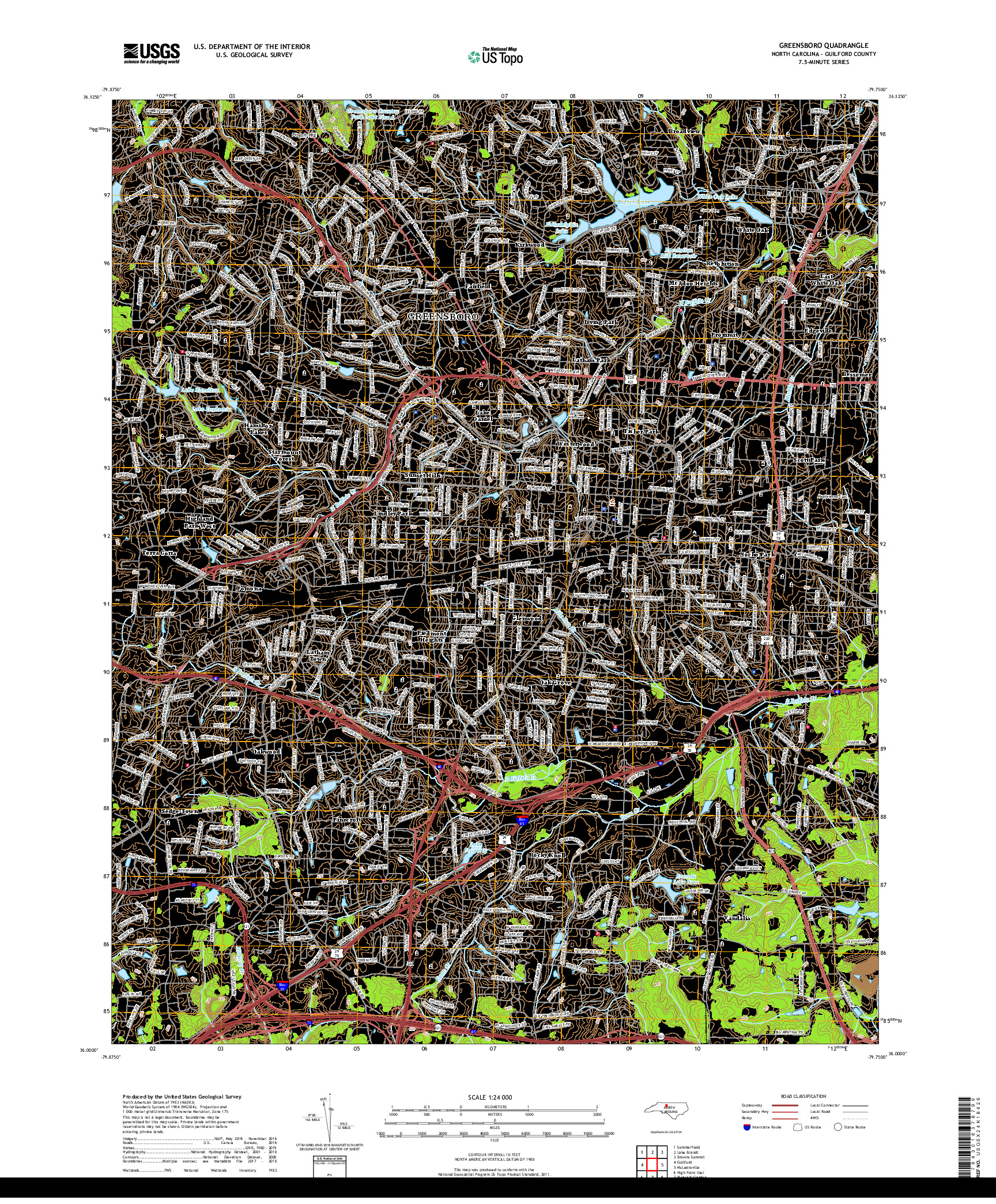 USGS US TOPO 7.5-MINUTE MAP FOR GREENSBORO, NC 2019