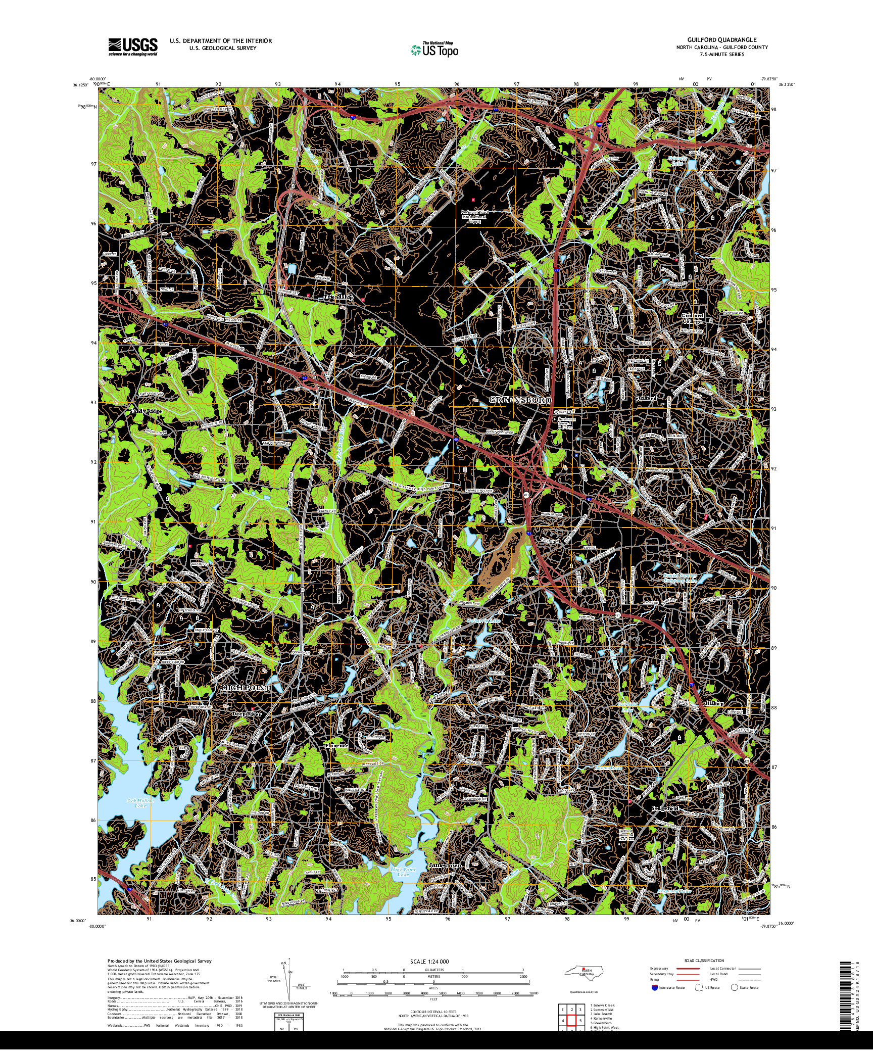 USGS US TOPO 7.5-MINUTE MAP FOR GUILFORD, NC 2019