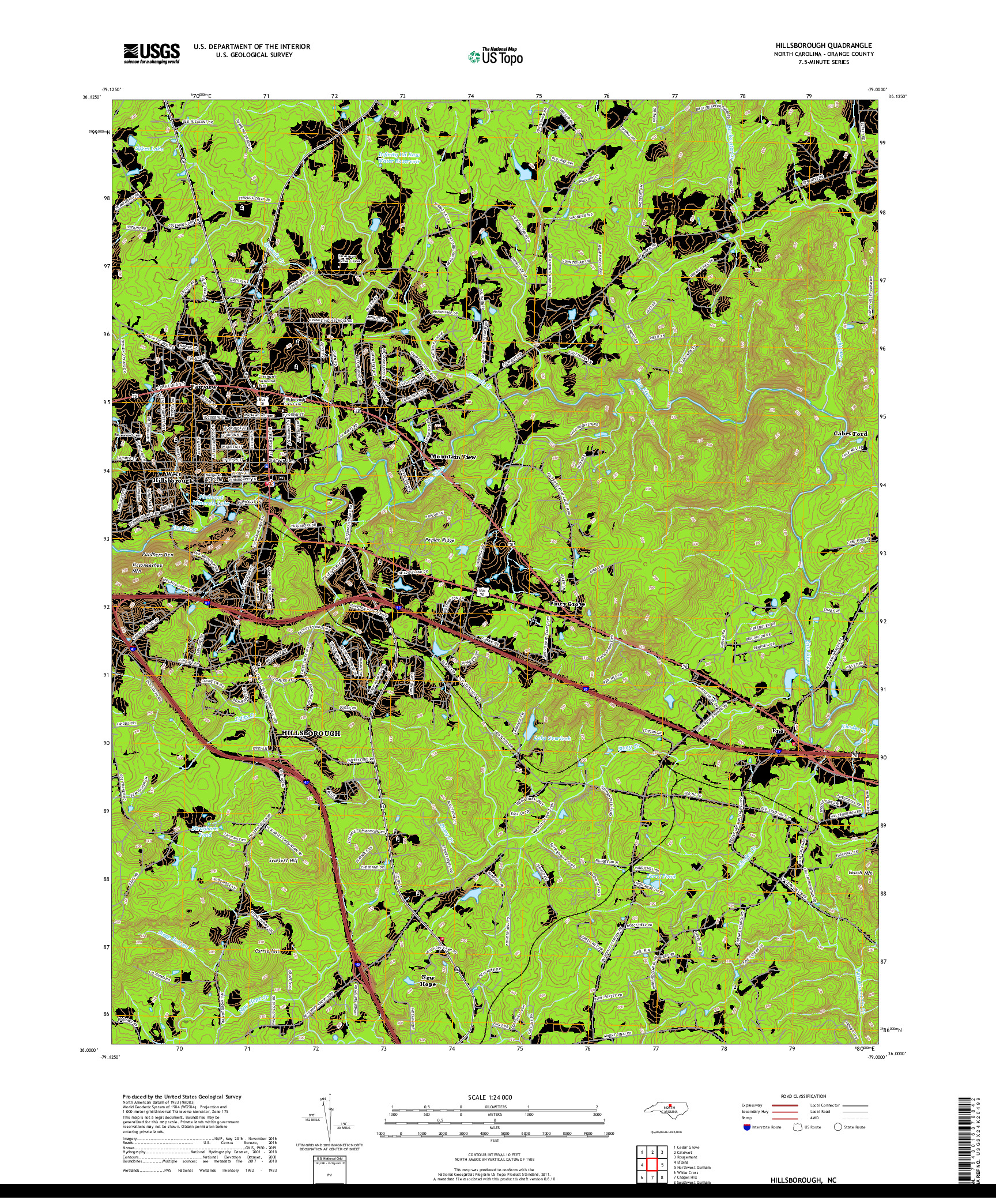 USGS US TOPO 7.5-MINUTE MAP FOR HILLSBOROUGH, NC 2019