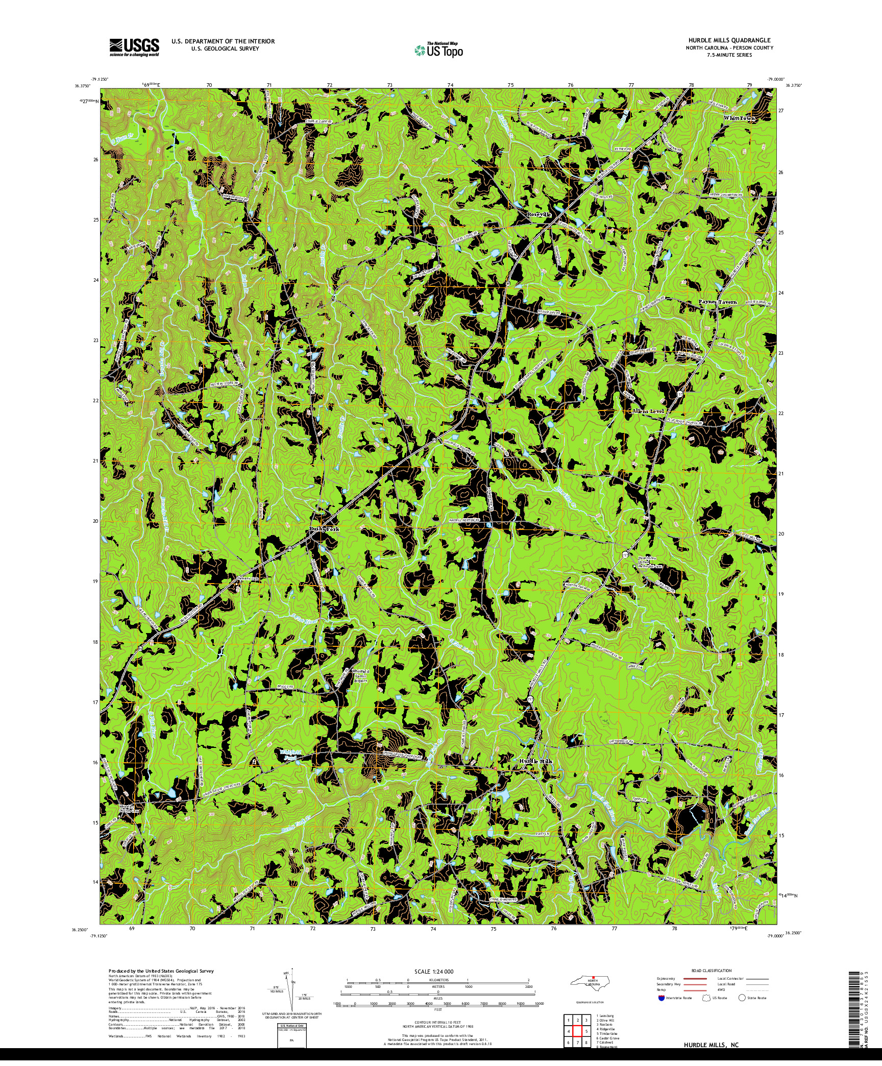 USGS US TOPO 7.5-MINUTE MAP FOR HURDLE MILLS, NC 2019