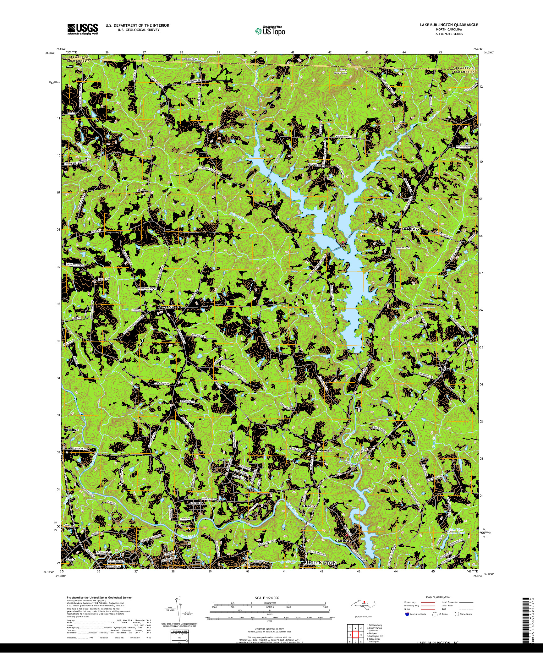 USGS US TOPO 7.5-MINUTE MAP FOR LAKE BURLINGTON, NC 2019