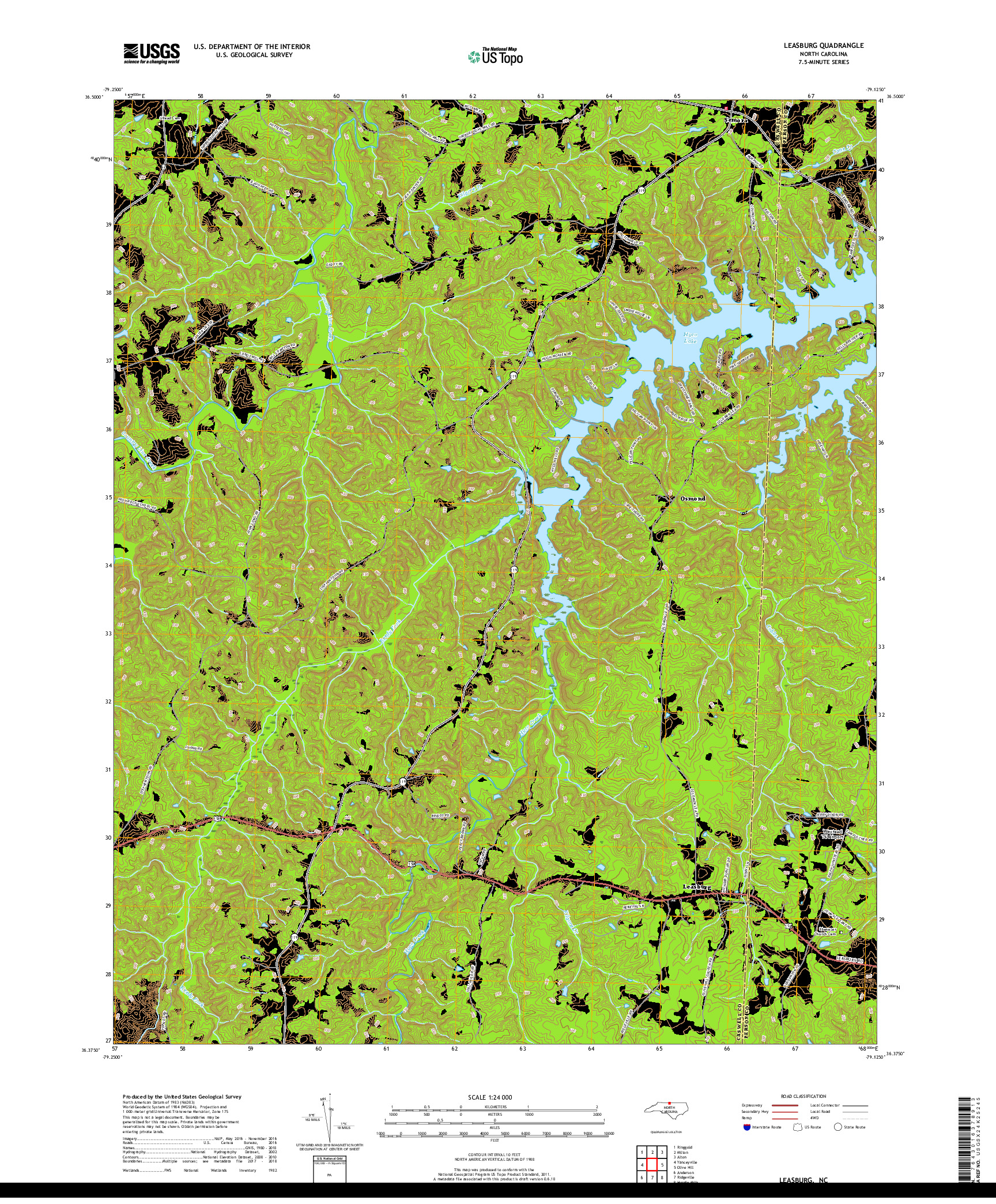 USGS US TOPO 7.5-MINUTE MAP FOR LEASBURG, NC 2019