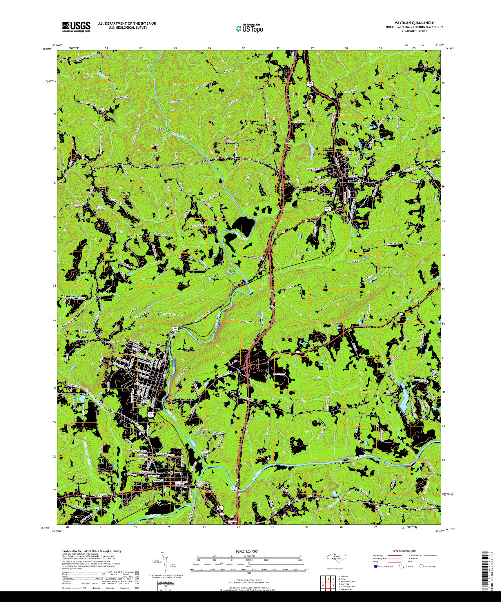 USGS US TOPO 7.5-MINUTE MAP FOR MAYODAN, NC 2019
