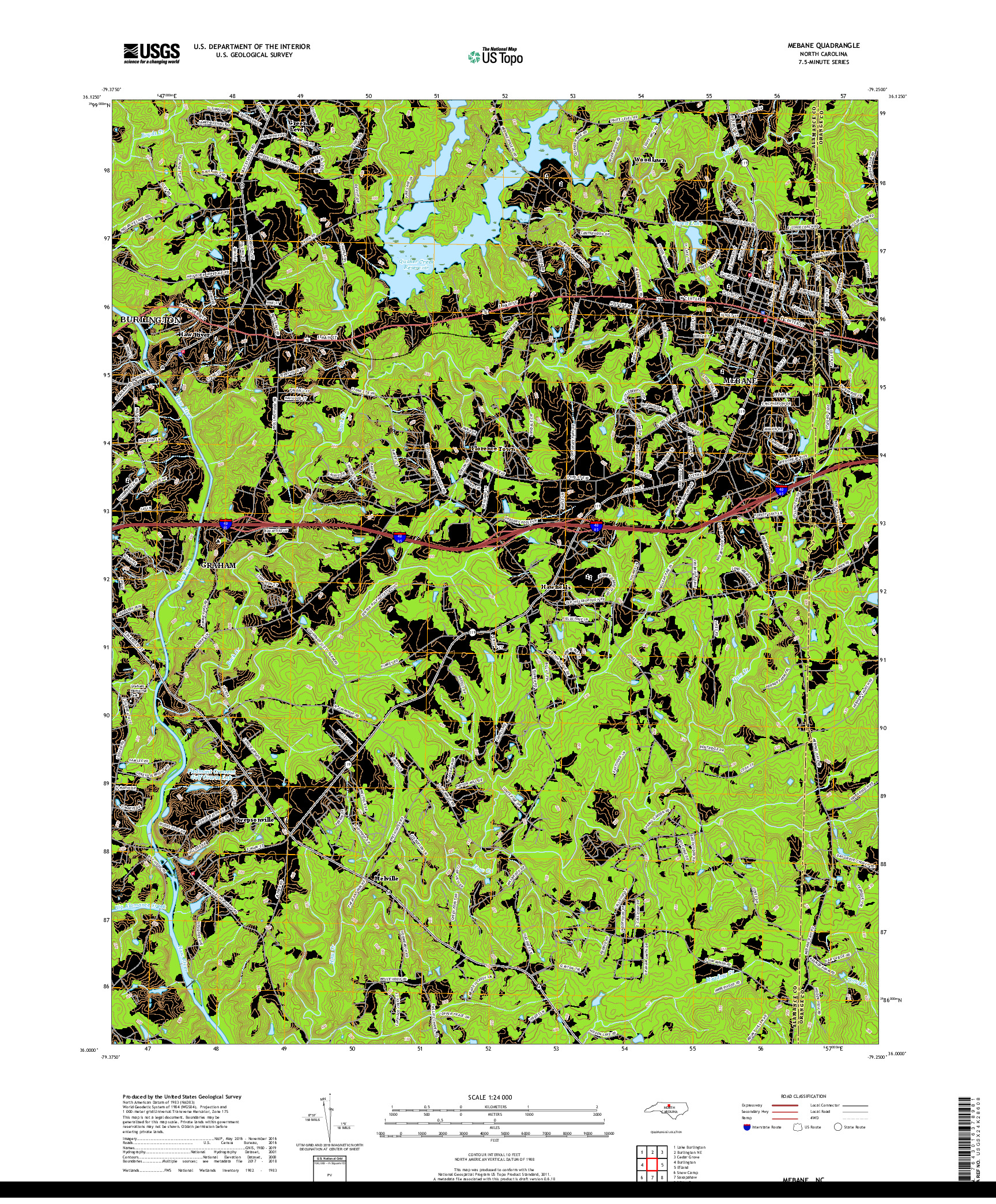 USGS US TOPO 7.5-MINUTE MAP FOR MEBANE, NC 2019