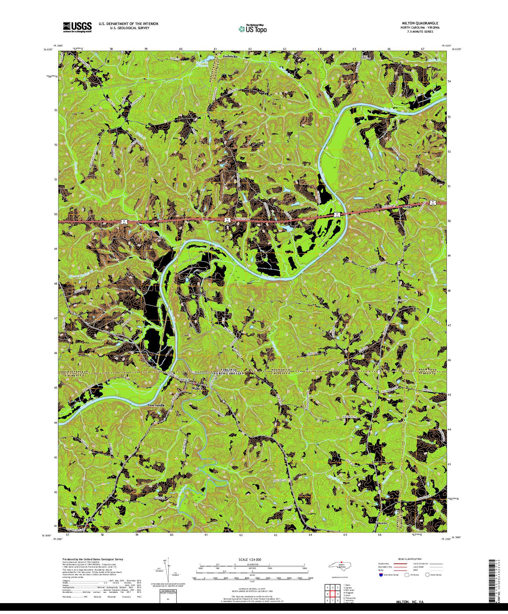 USGS US TOPO 7.5-MINUTE MAP FOR MILTON, NC,VA 2019