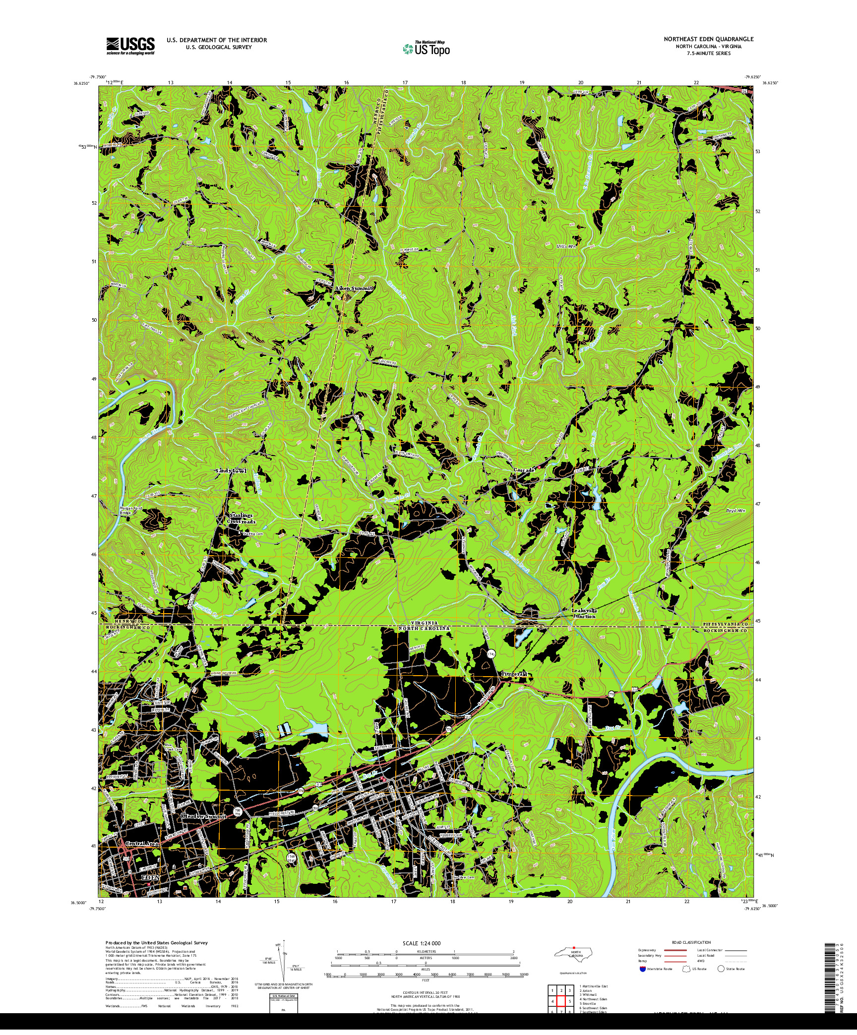 USGS US TOPO 7.5-MINUTE MAP FOR NORTHEAST EDEN, NC,VA 2019