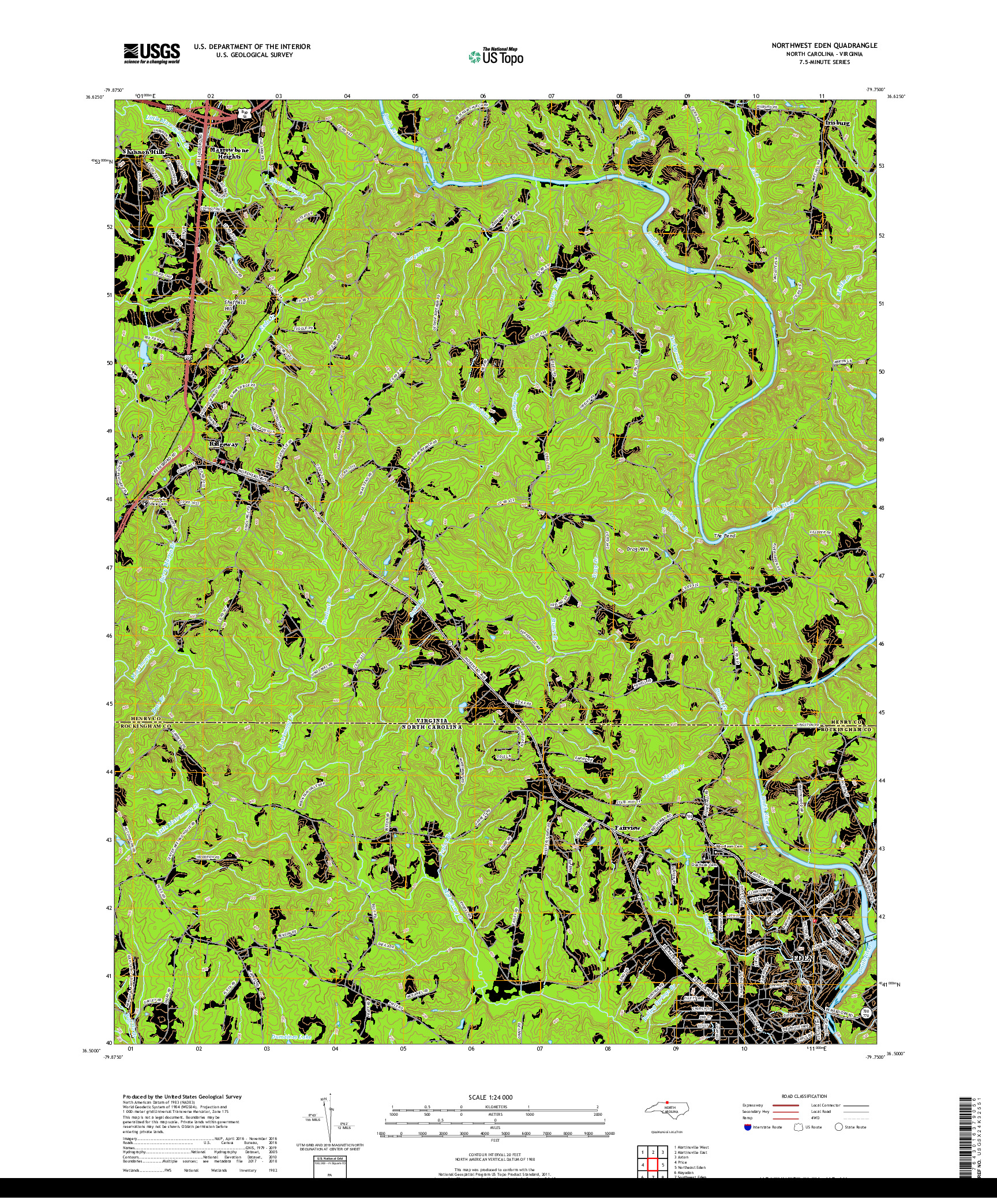 USGS US TOPO 7.5-MINUTE MAP FOR NORTHWEST EDEN, NC,VA 2019