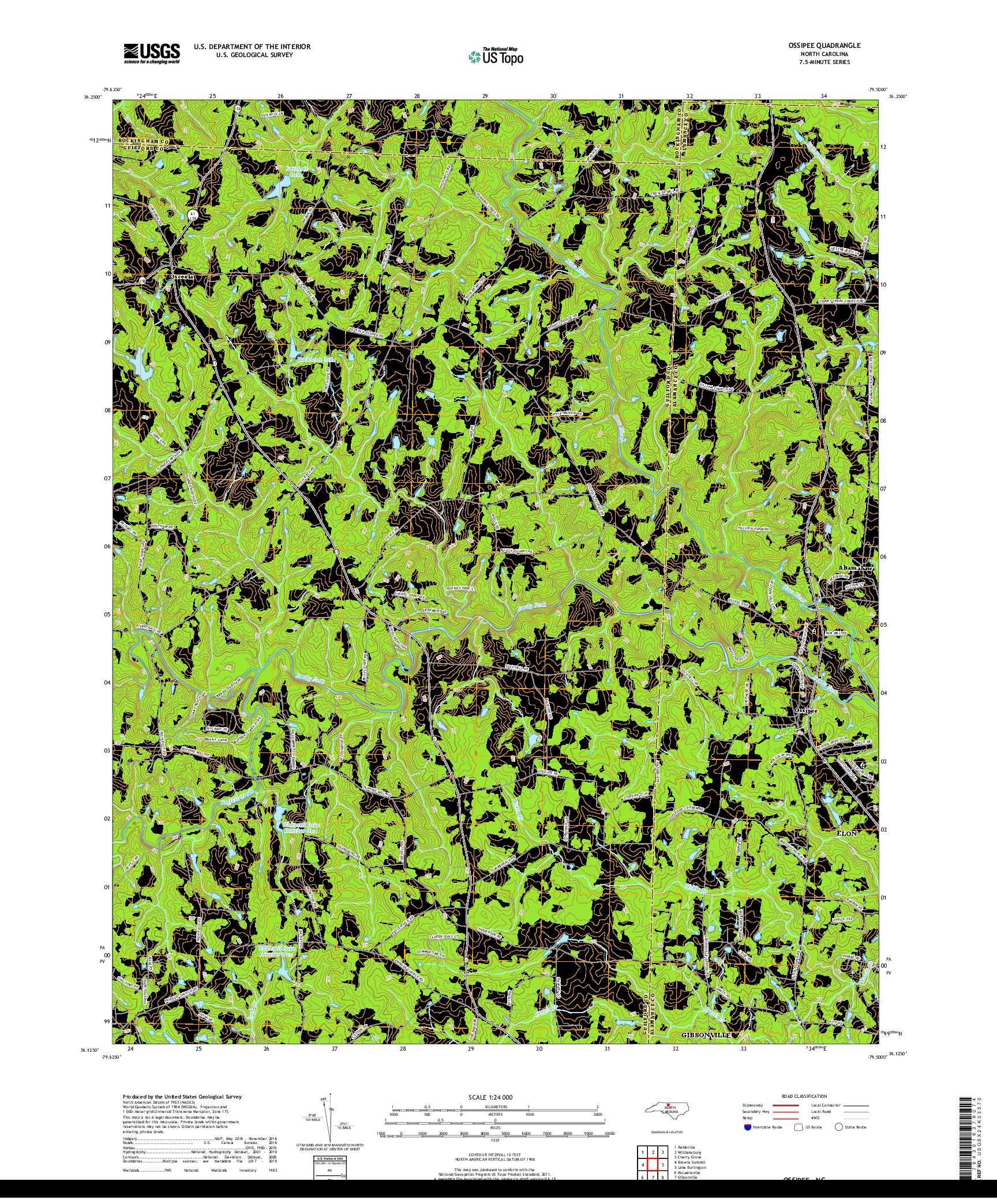 USGS US TOPO 7.5-MINUTE MAP FOR OSSIPEE, NC 2019