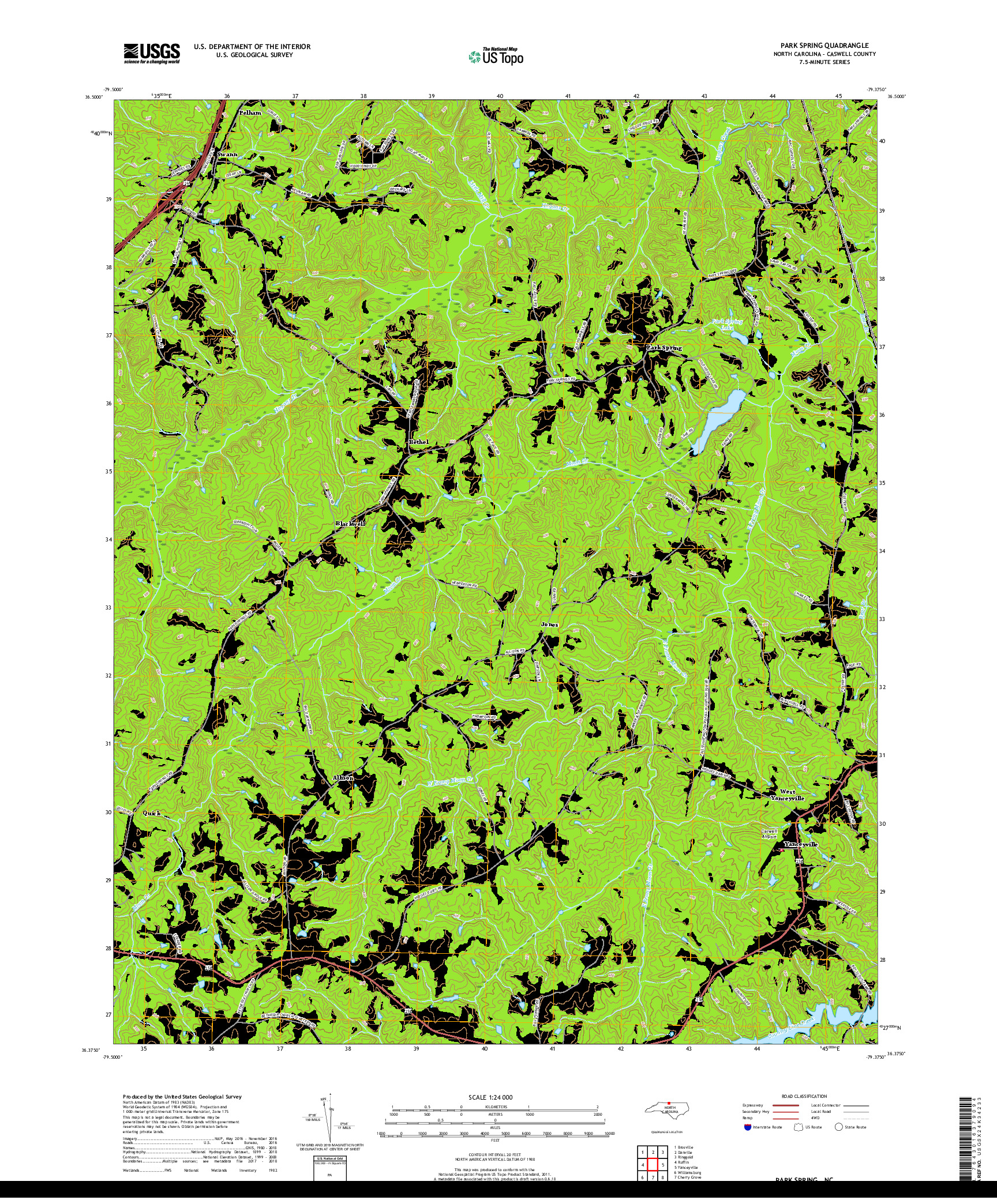 USGS US TOPO 7.5-MINUTE MAP FOR PARK SPRING, NC 2019