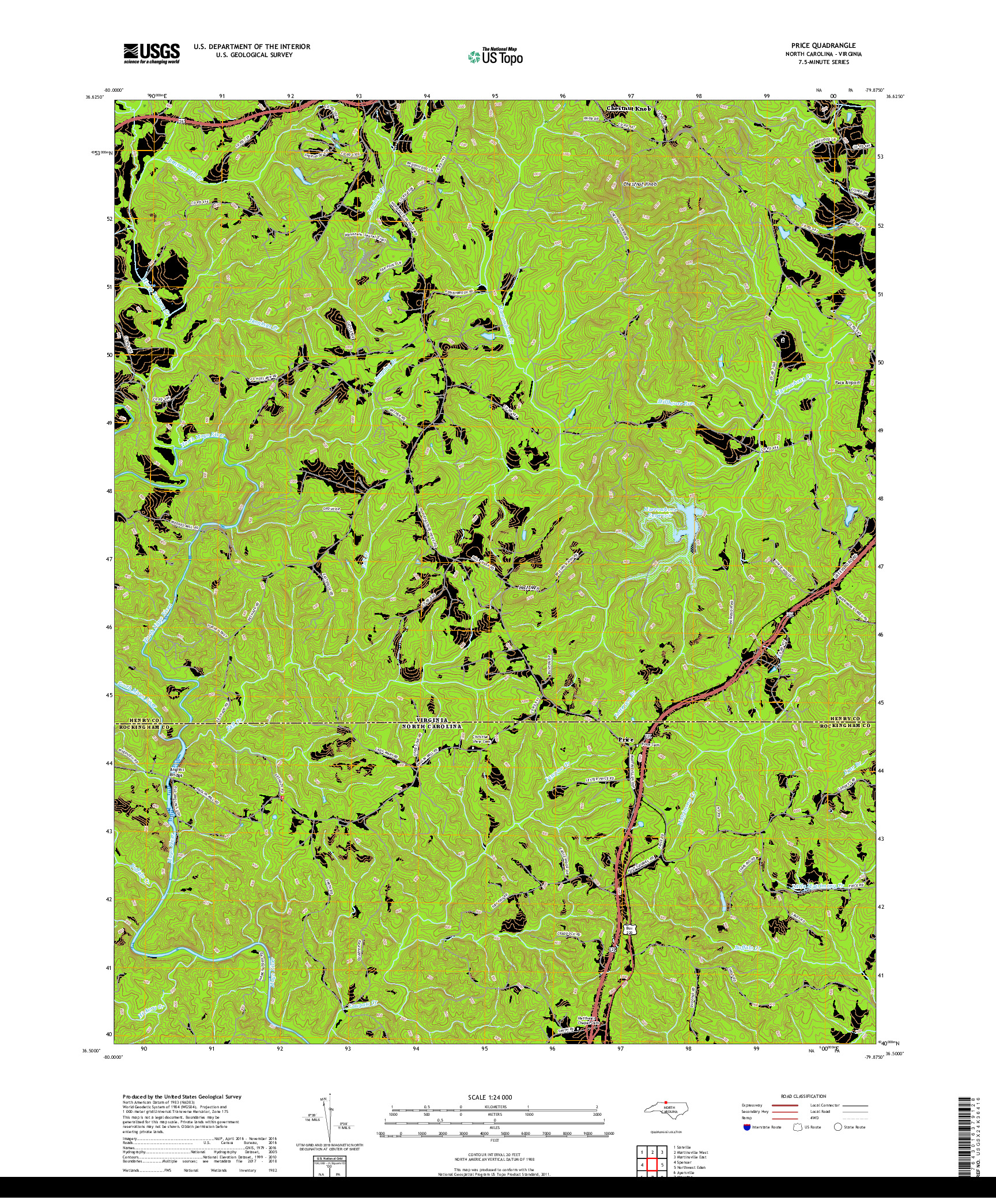 USGS US TOPO 7.5-MINUTE MAP FOR PRICE, NC,VA 2019