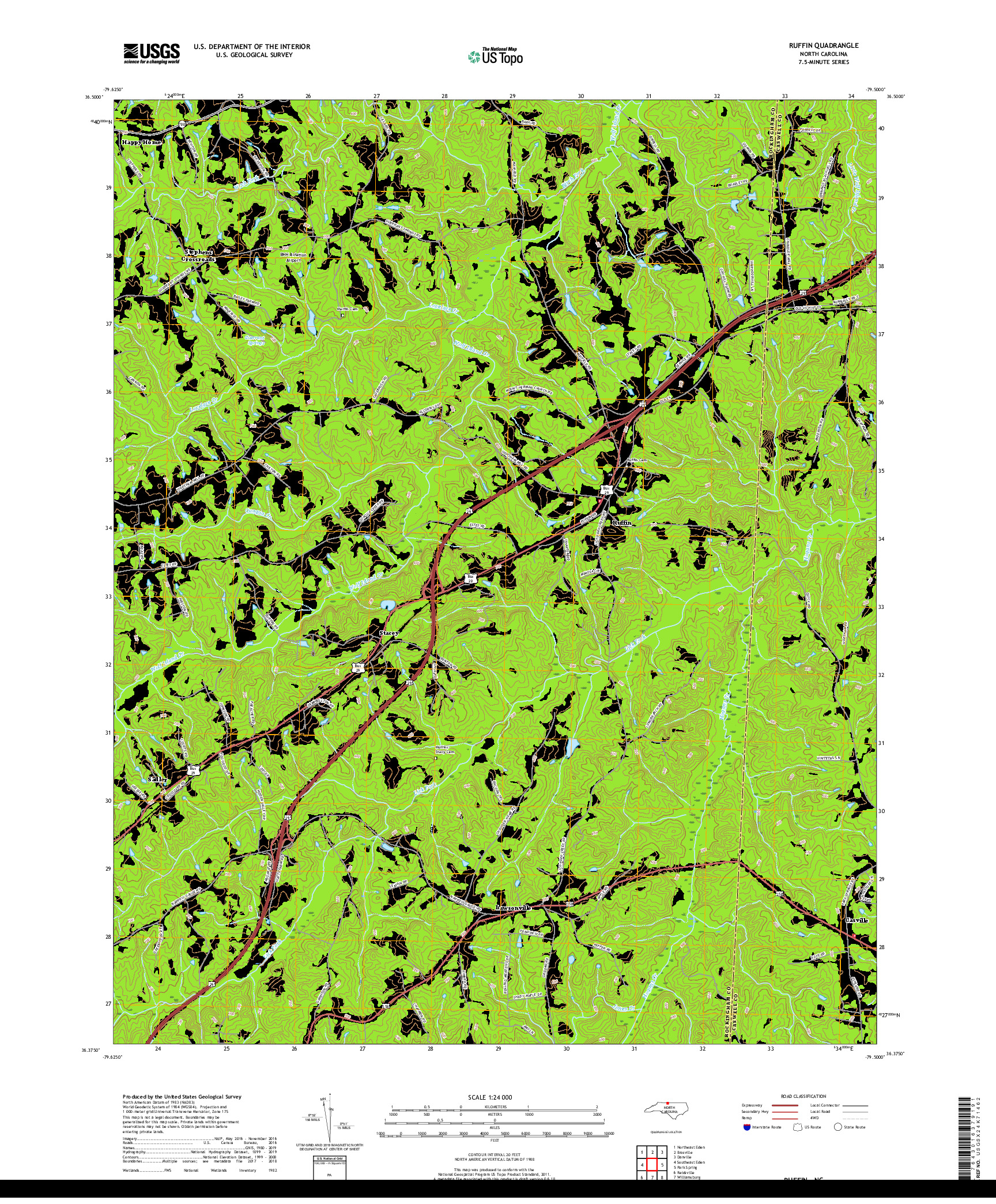 USGS US TOPO 7.5-MINUTE MAP FOR RUFFIN, NC 2019