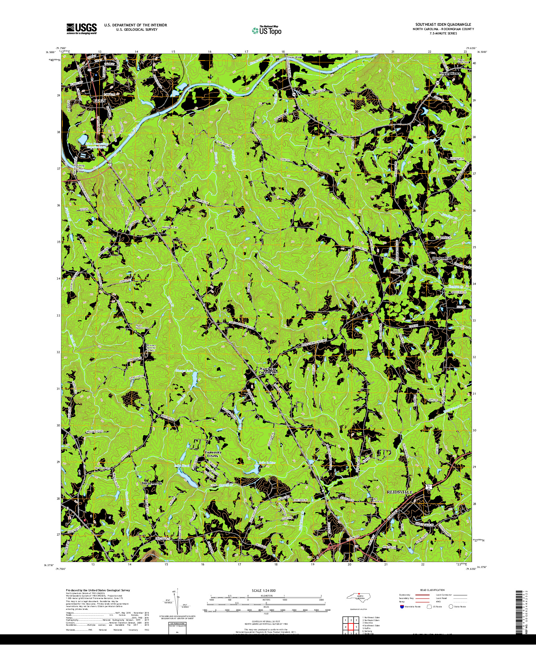 USGS US TOPO 7.5-MINUTE MAP FOR SOUTHEAST EDEN, NC 2019