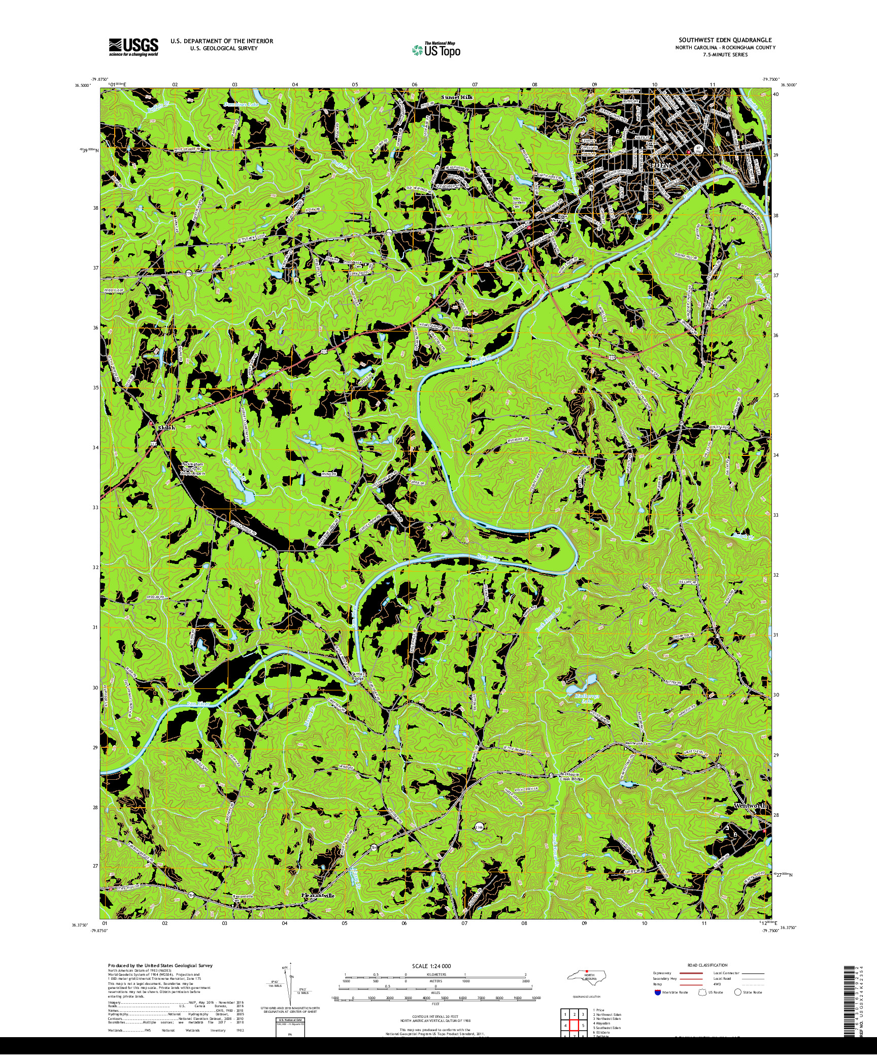 USGS US TOPO 7.5-MINUTE MAP FOR SOUTHWEST EDEN, NC 2019