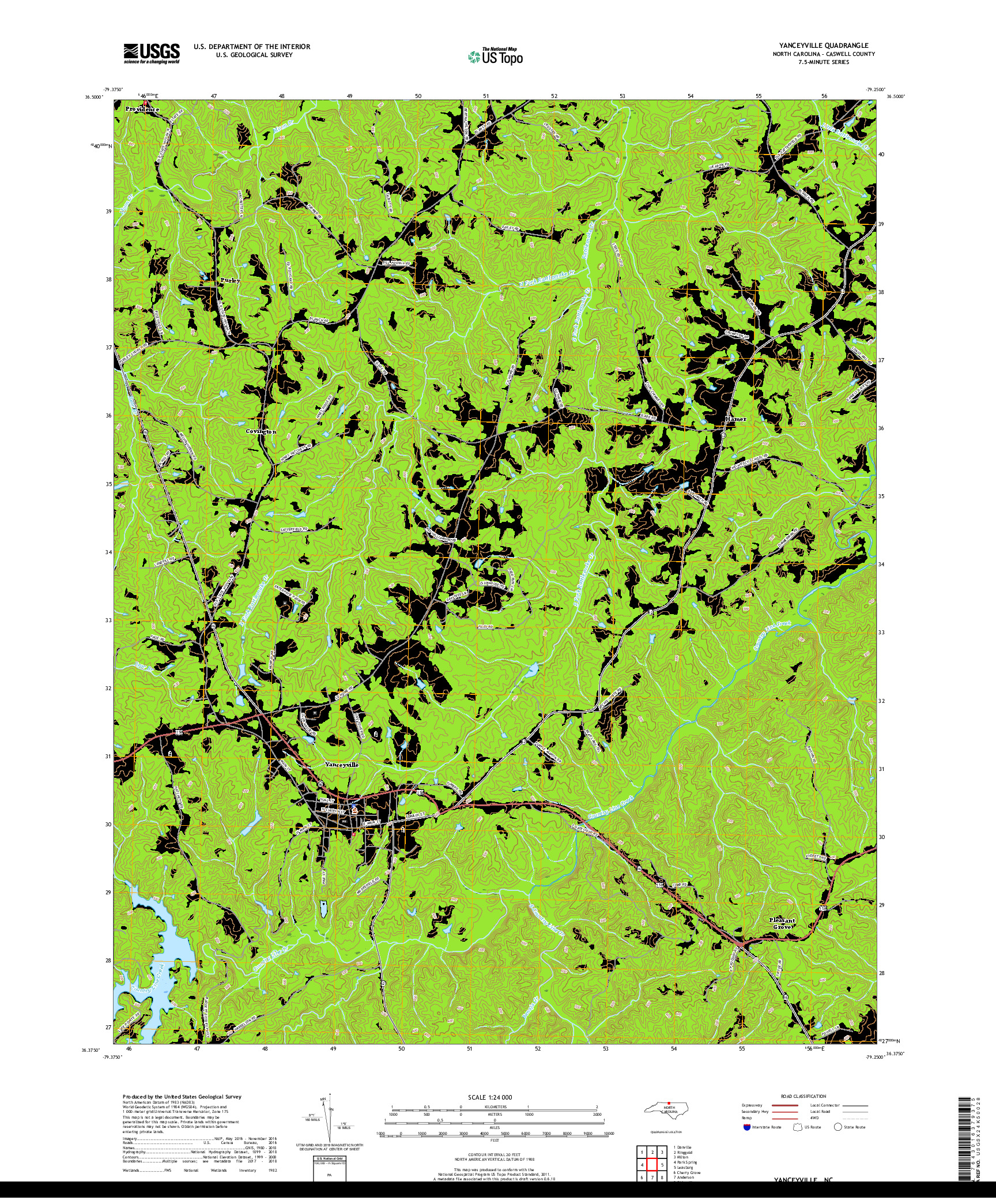 USGS US TOPO 7.5-MINUTE MAP FOR YANCEYVILLE, NC 2019