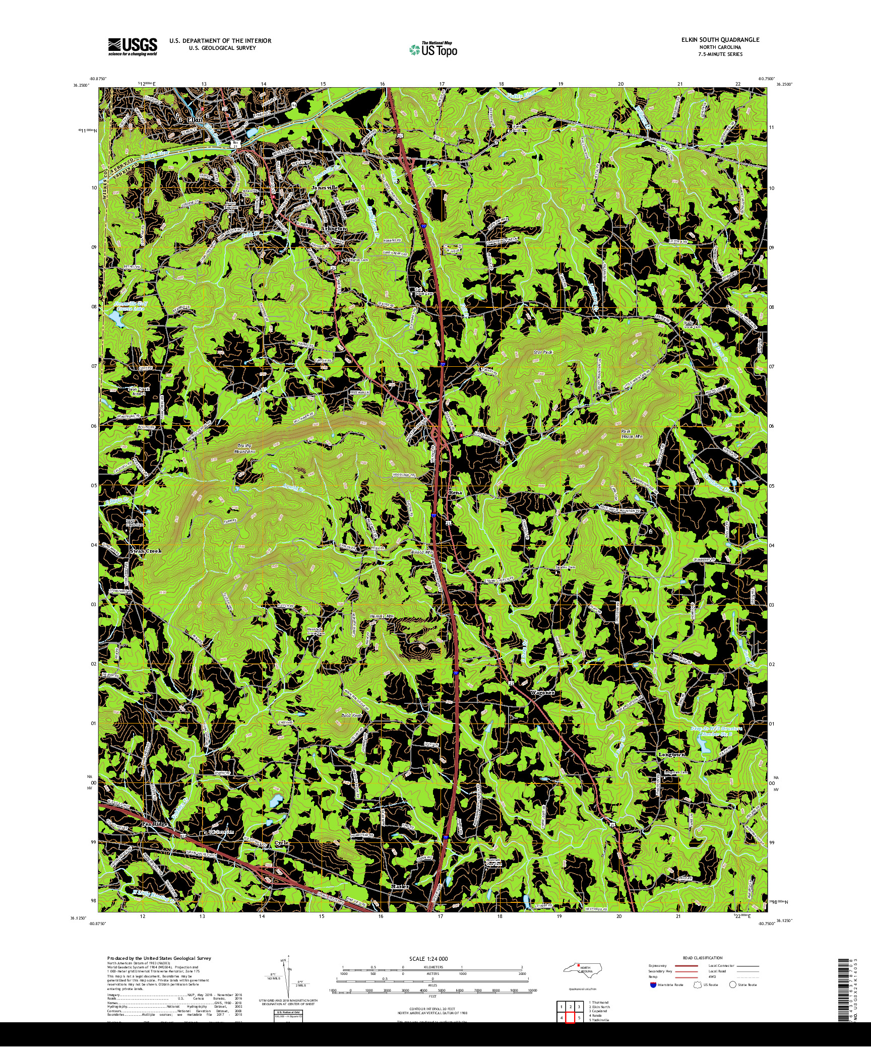 USGS US TOPO 7.5-MINUTE MAP FOR ELKIN SOUTH, NC 2019