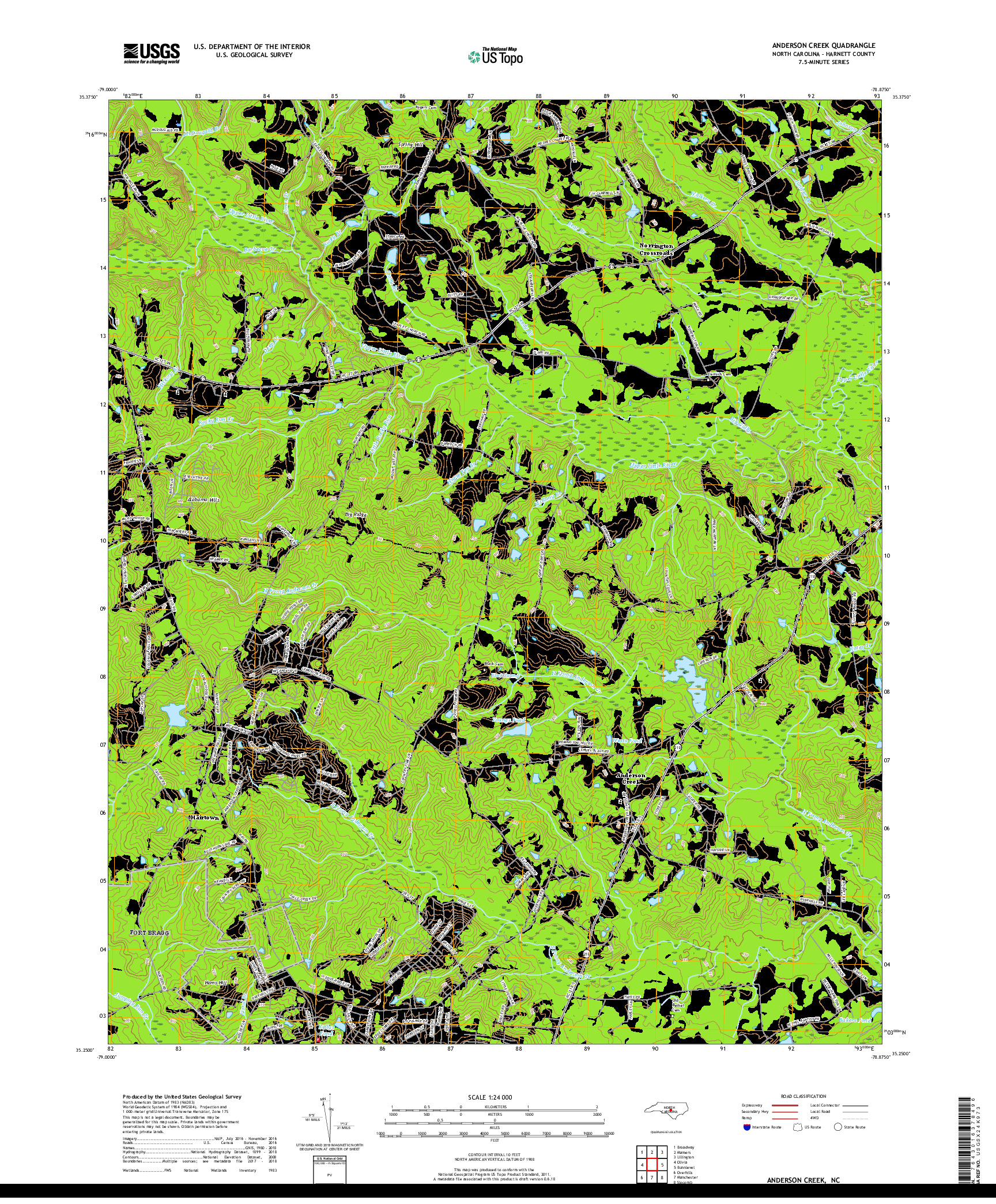 USGS US TOPO 7.5-MINUTE MAP FOR ANDERSON CREEK, NC 2019