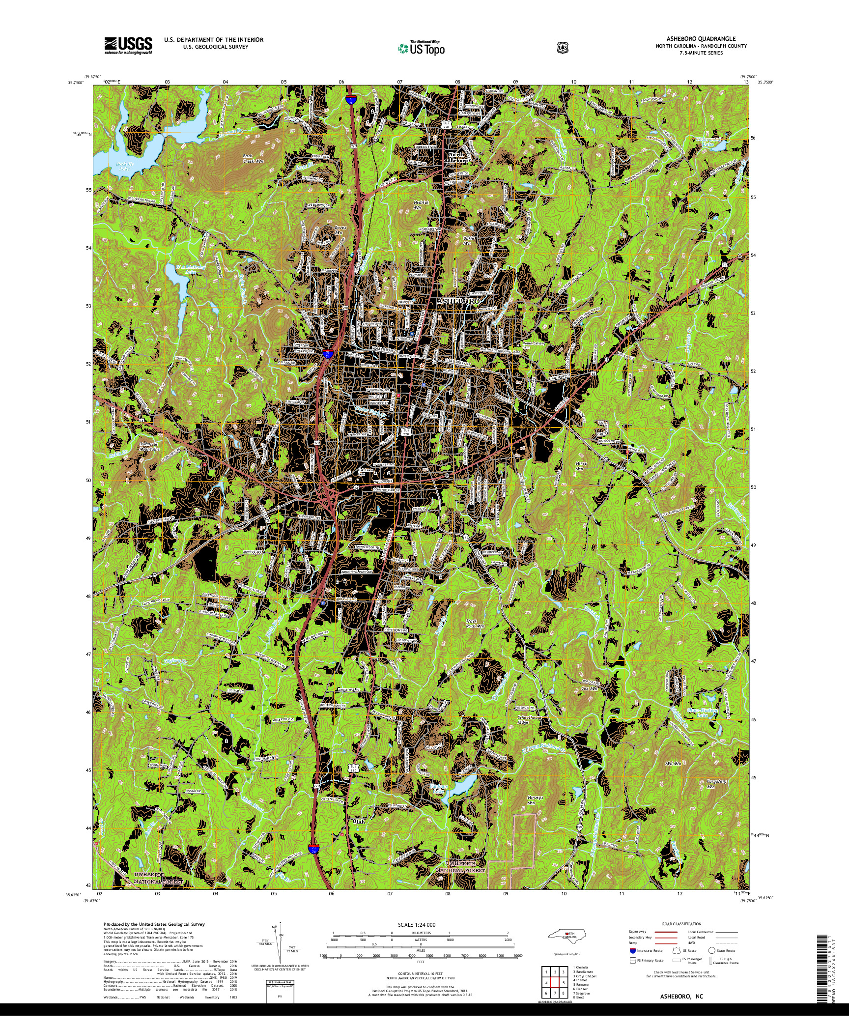 USGS US TOPO 7.5-MINUTE MAP FOR ASHEBORO, NC 2019