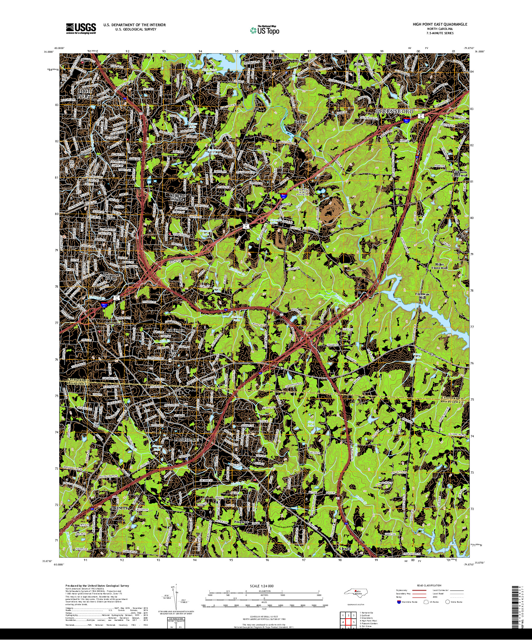 USGS US TOPO 7.5-MINUTE MAP FOR HIGH POINT EAST, NC 2019