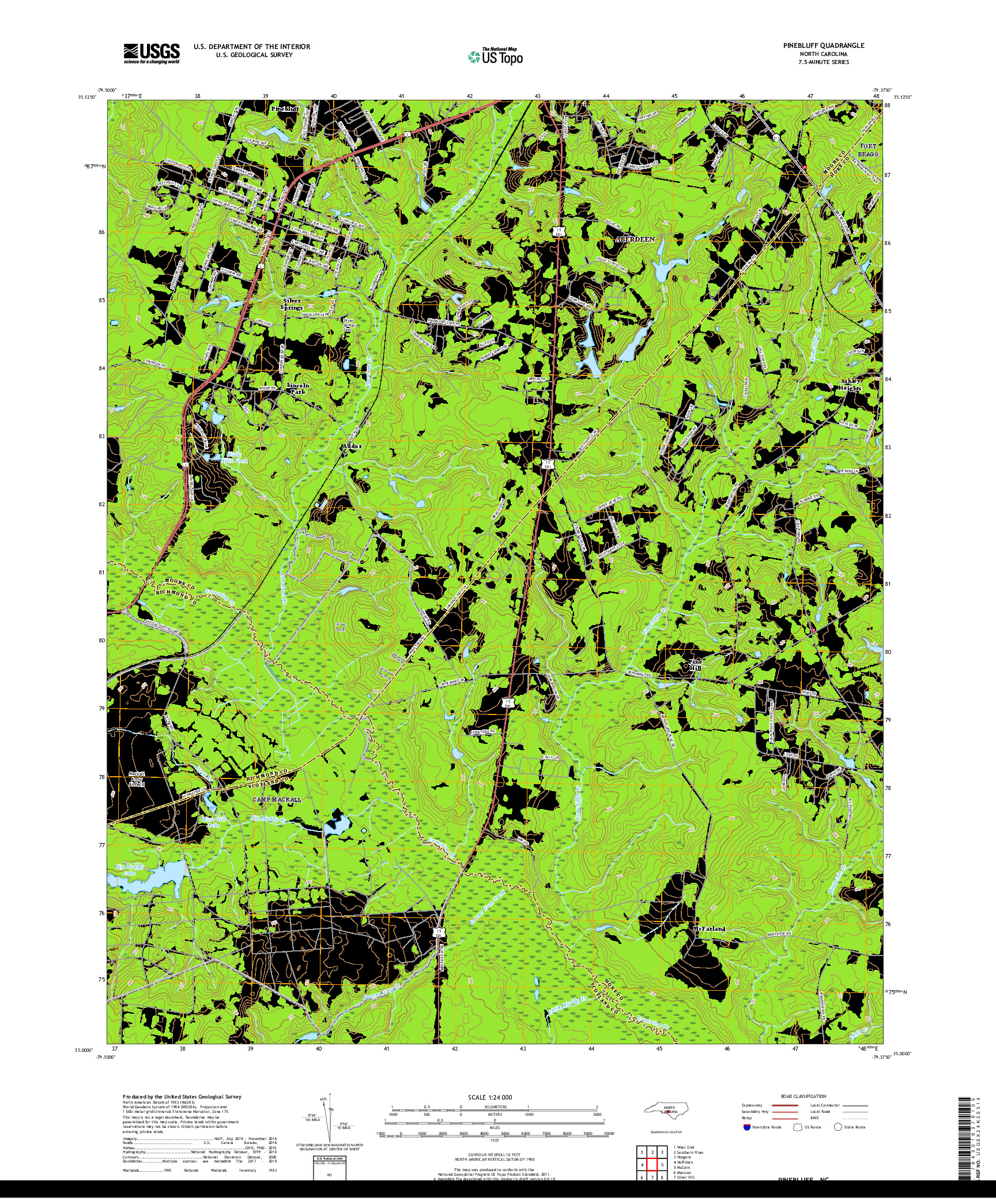 USGS US TOPO 7.5-MINUTE MAP FOR PINEBLUFF, NC 2019