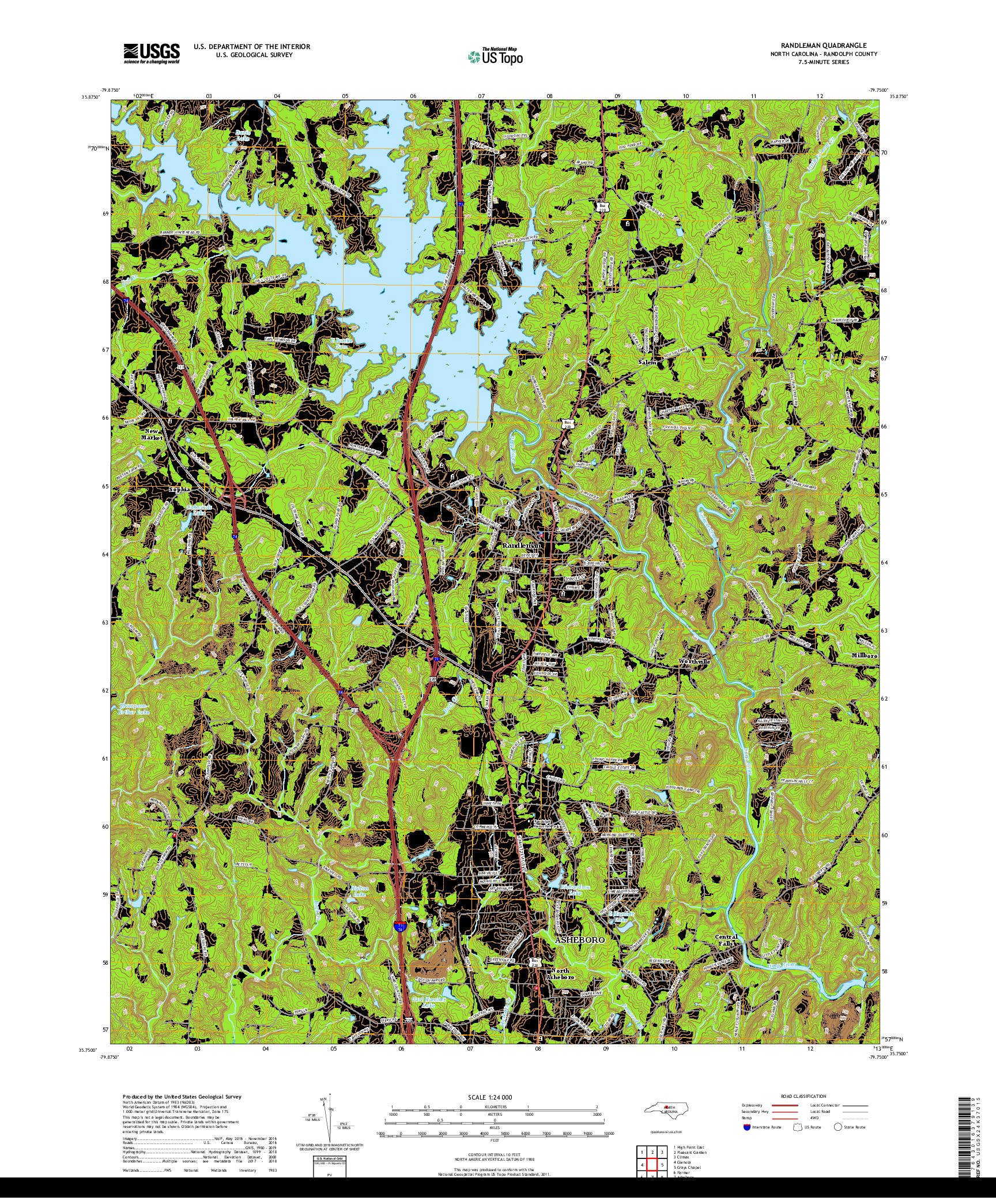 USGS US TOPO 7.5-MINUTE MAP FOR RANDLEMAN, NC 2019