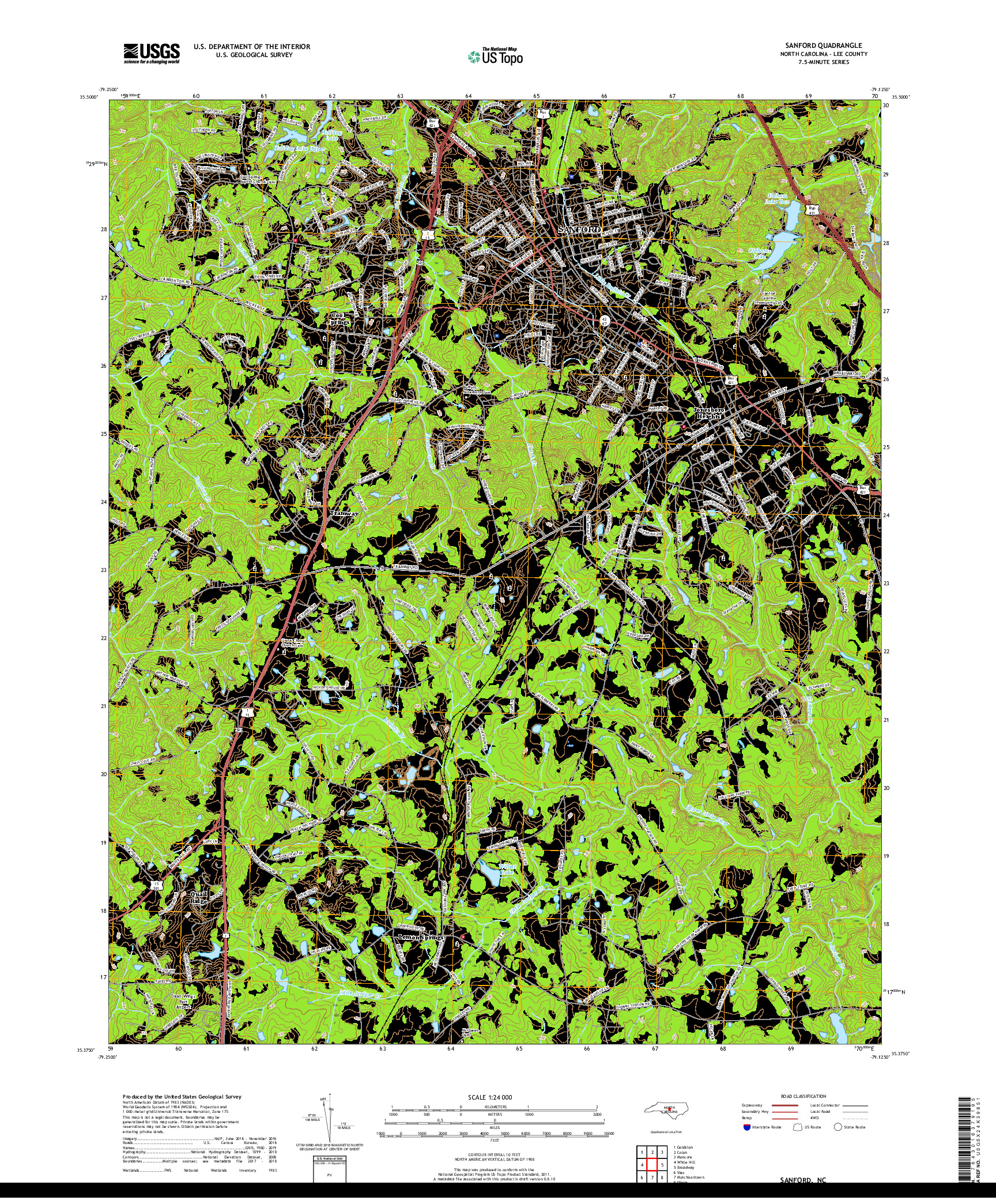 USGS US TOPO 7.5-MINUTE MAP FOR SANFORD, NC 2019