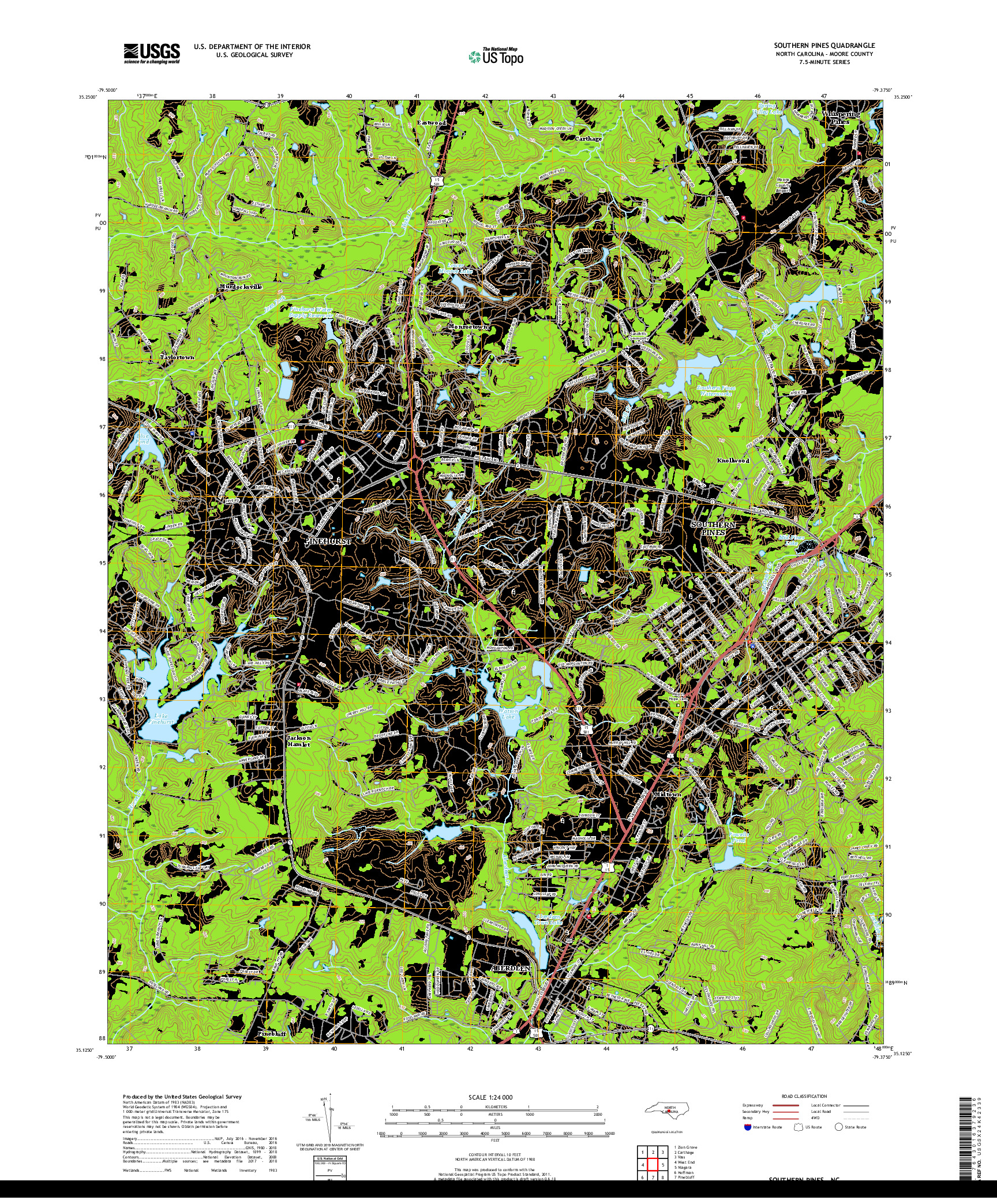 USGS US TOPO 7.5-MINUTE MAP FOR SOUTHERN PINES, NC 2019