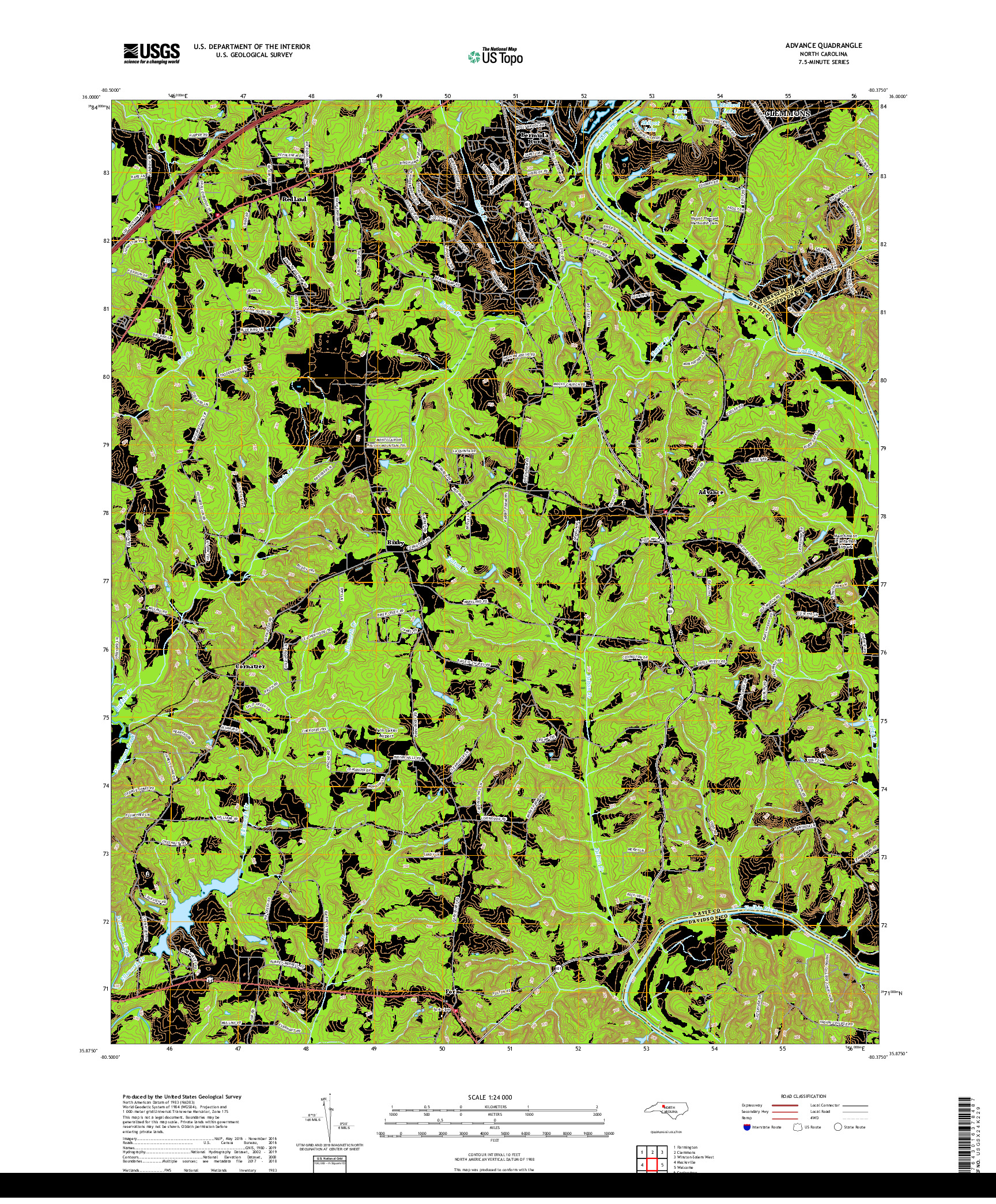 USGS US TOPO 7.5-MINUTE MAP FOR ADVANCE, NC 2019