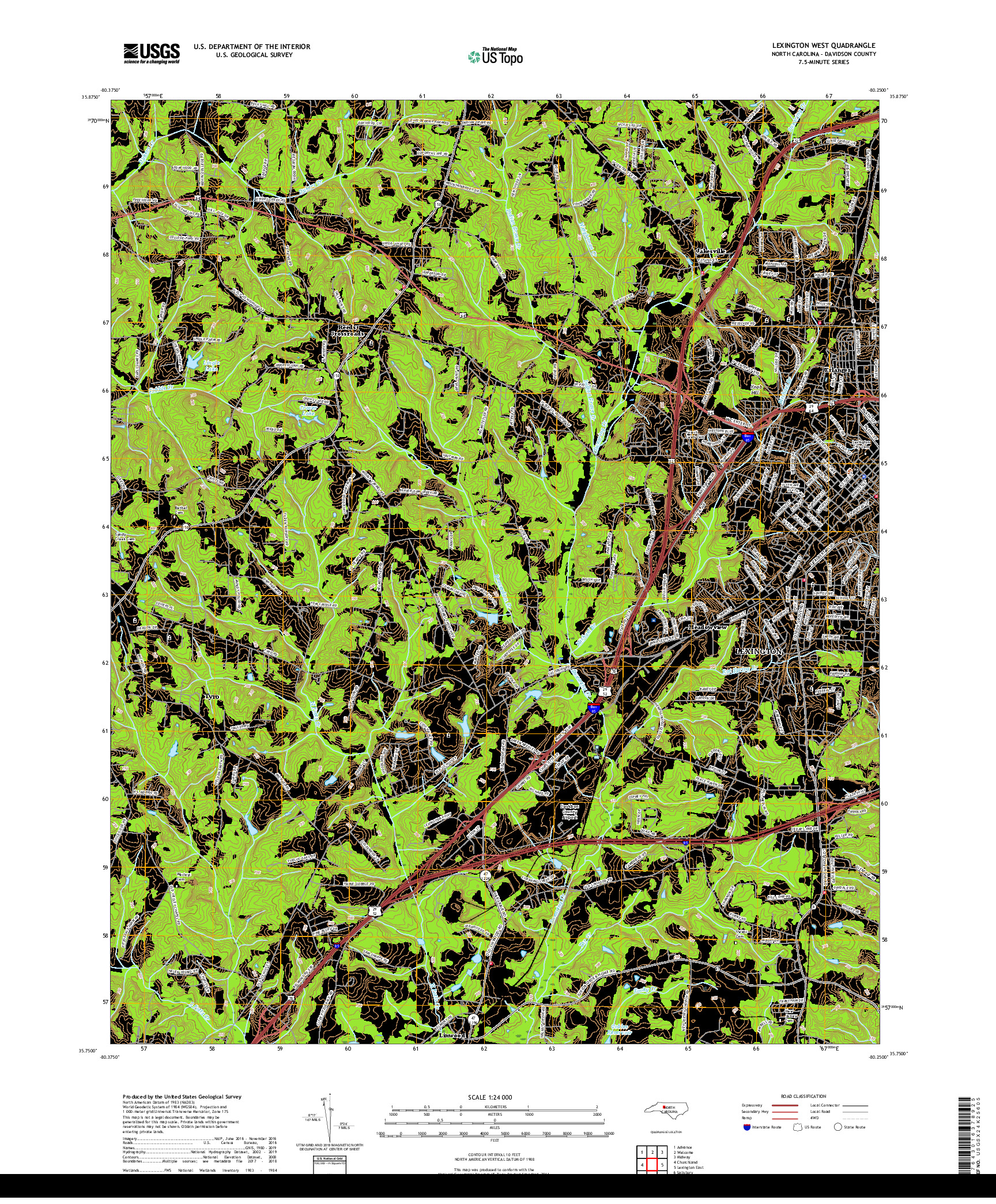 USGS US TOPO 7.5-MINUTE MAP FOR LEXINGTON WEST, NC 2019