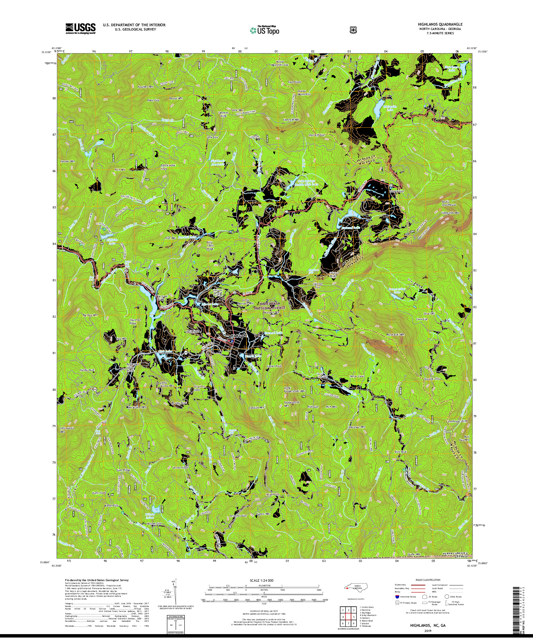 USGS US TOPO 7.5-MINUTE MAP FOR HIGHLANDS, NC,GA 2019