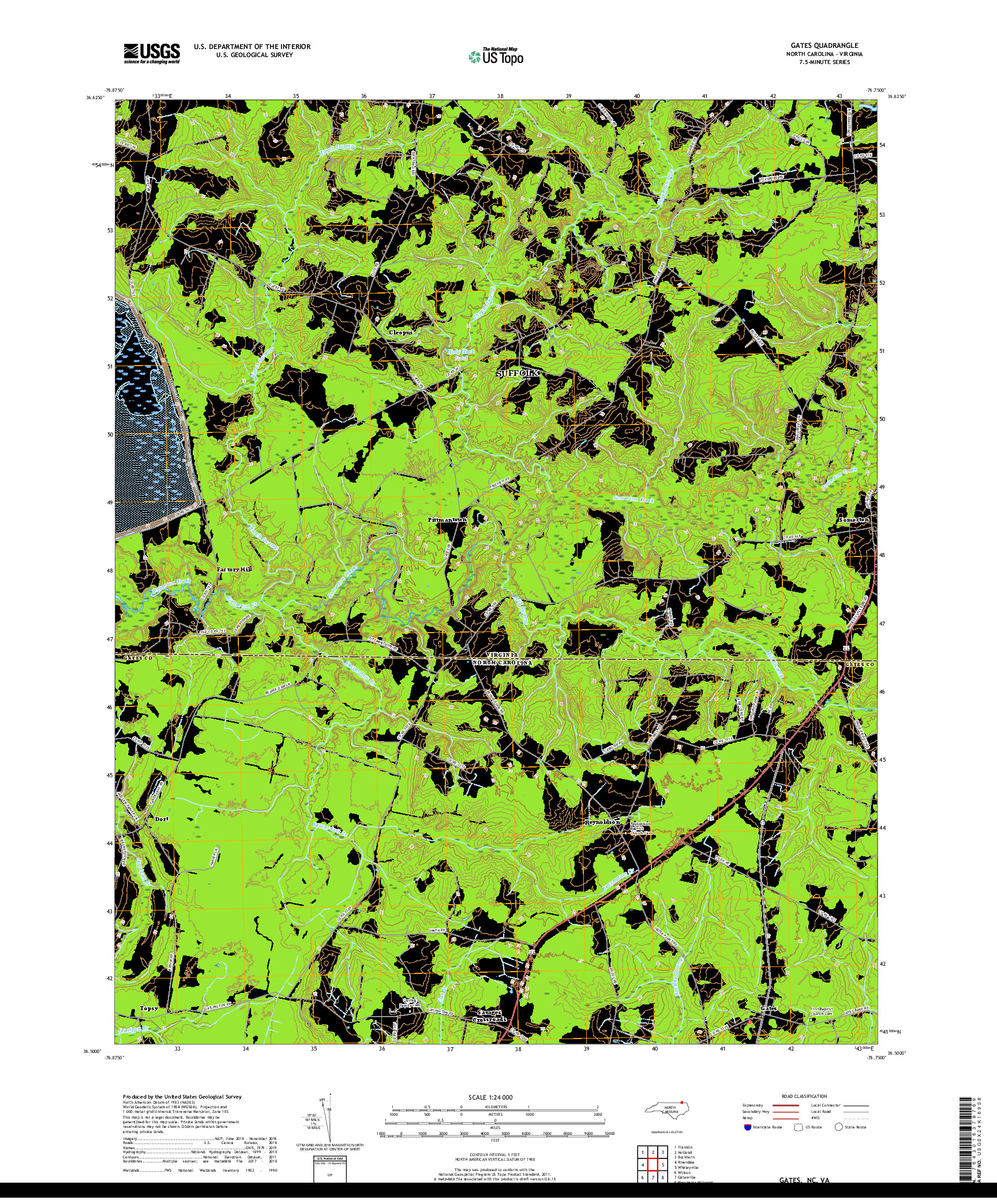 USGS US TOPO 7.5-MINUTE MAP FOR GATES, NC,VA 2019