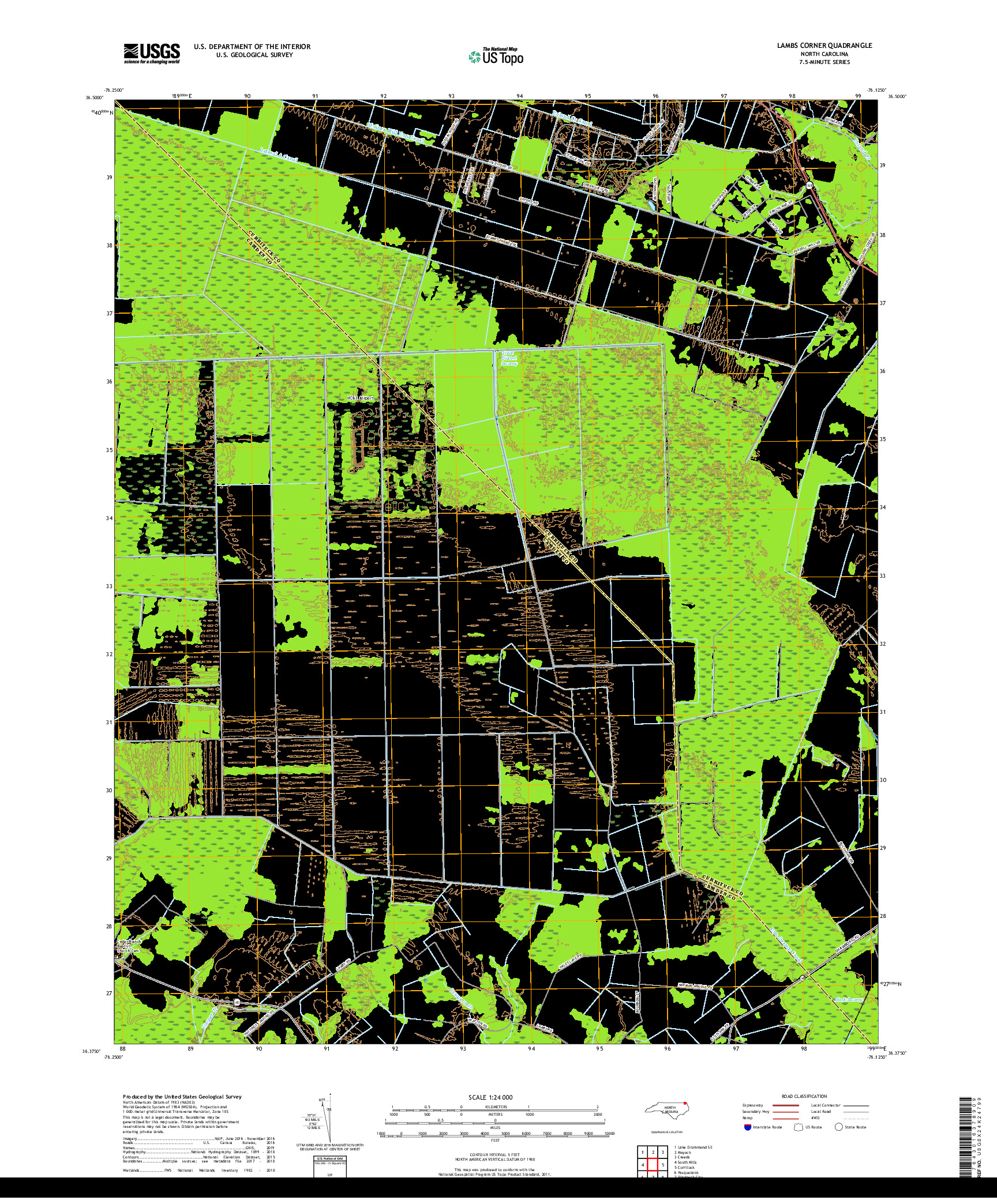 USGS US TOPO 7.5-MINUTE MAP FOR LAMBS CORNER, NC 2019