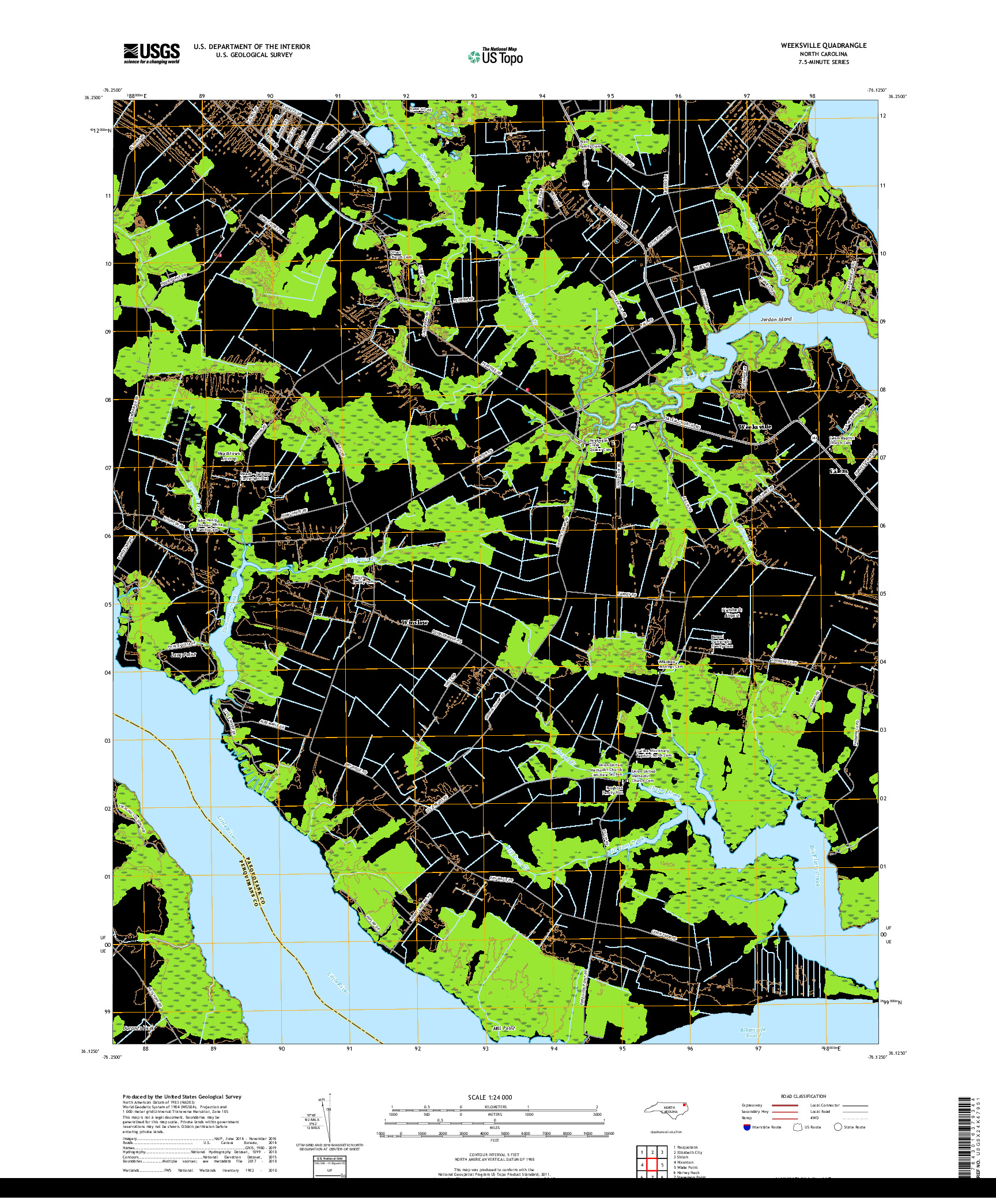 USGS US TOPO 7.5-MINUTE MAP FOR WEEKSVILLE, NC 2019