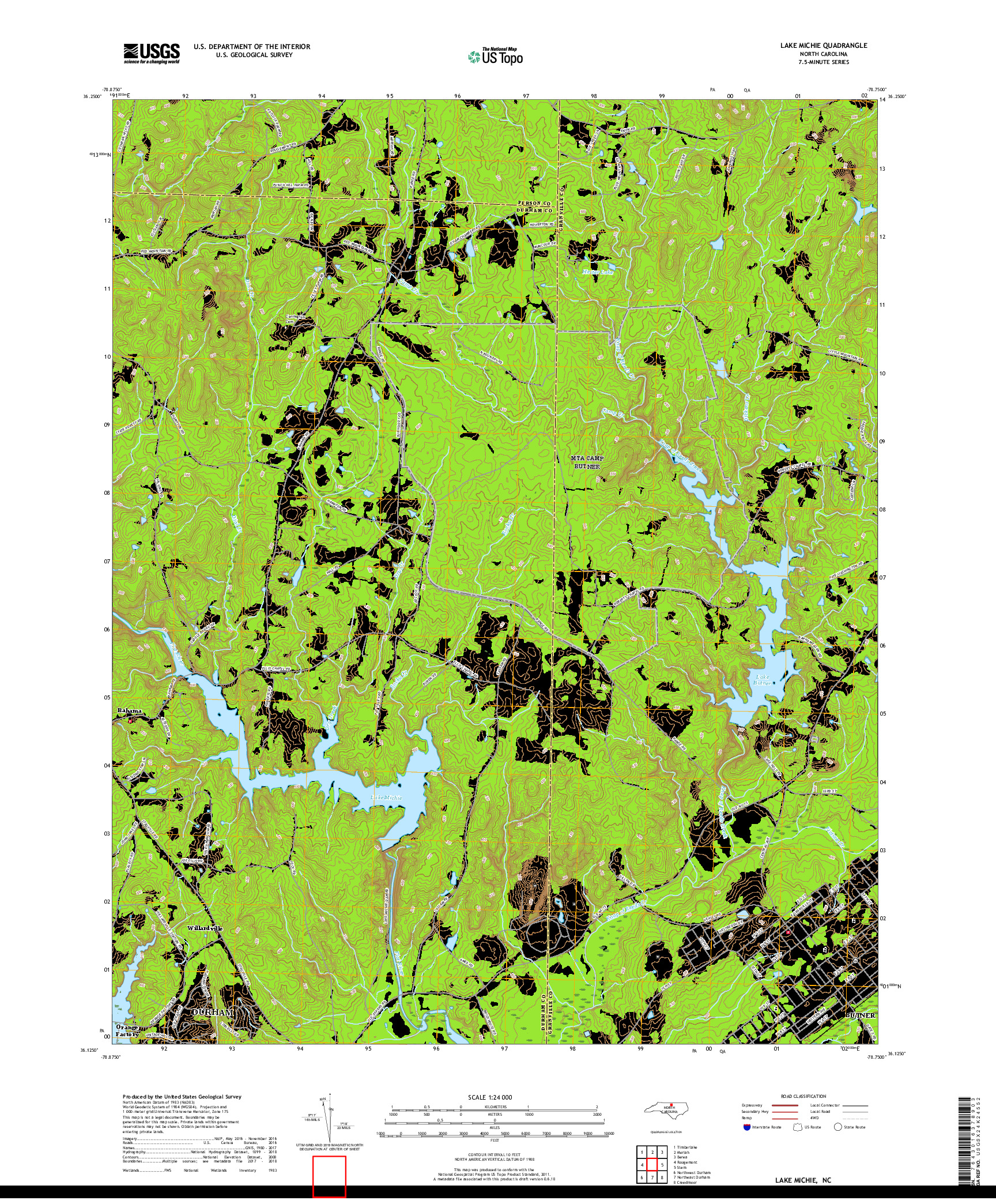 USGS US TOPO 7.5-MINUTE MAP FOR LAKE MICHIE, NC 2019