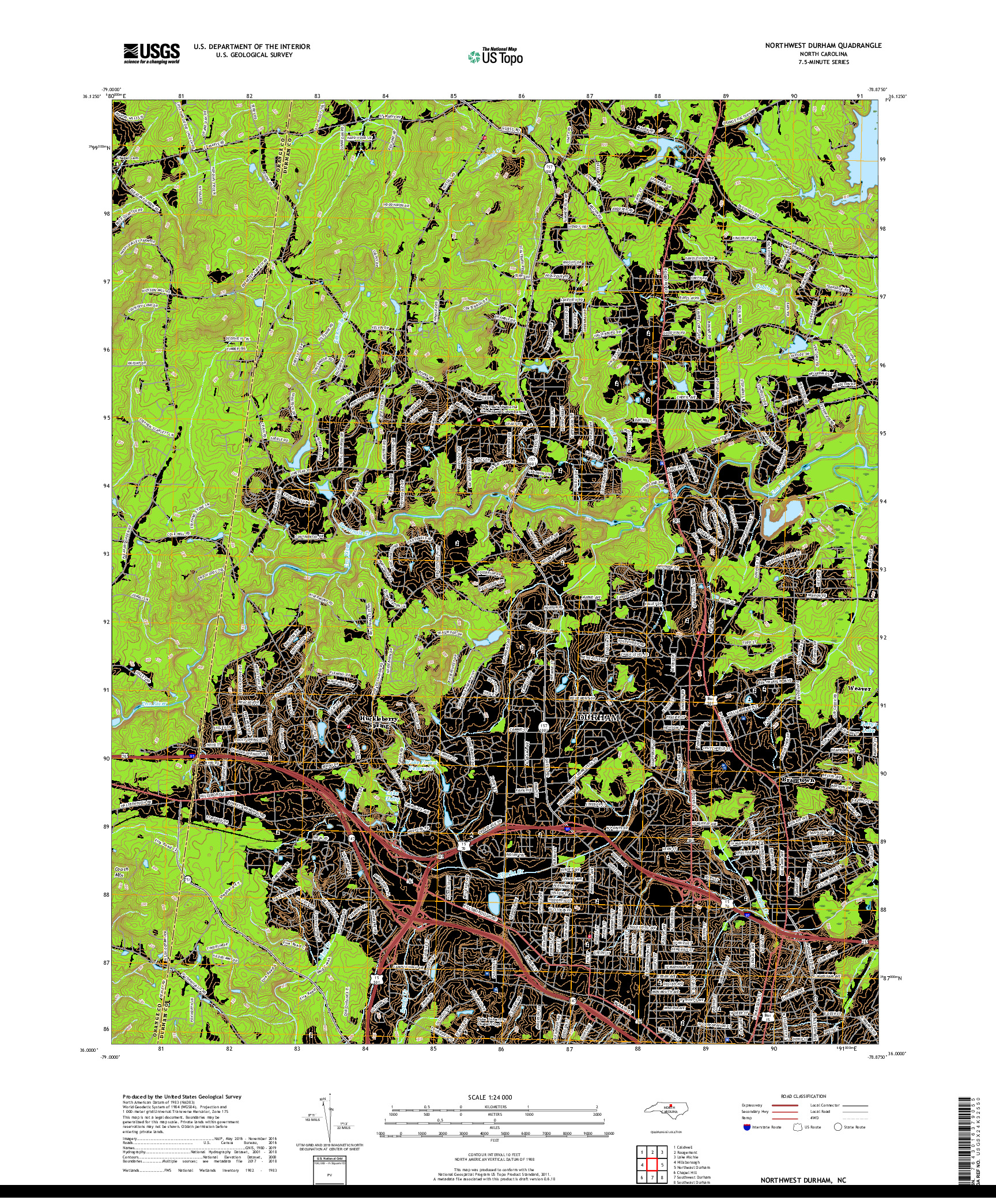 USGS US TOPO 7.5-MINUTE MAP FOR NORTHWEST DURHAM, NC 2019