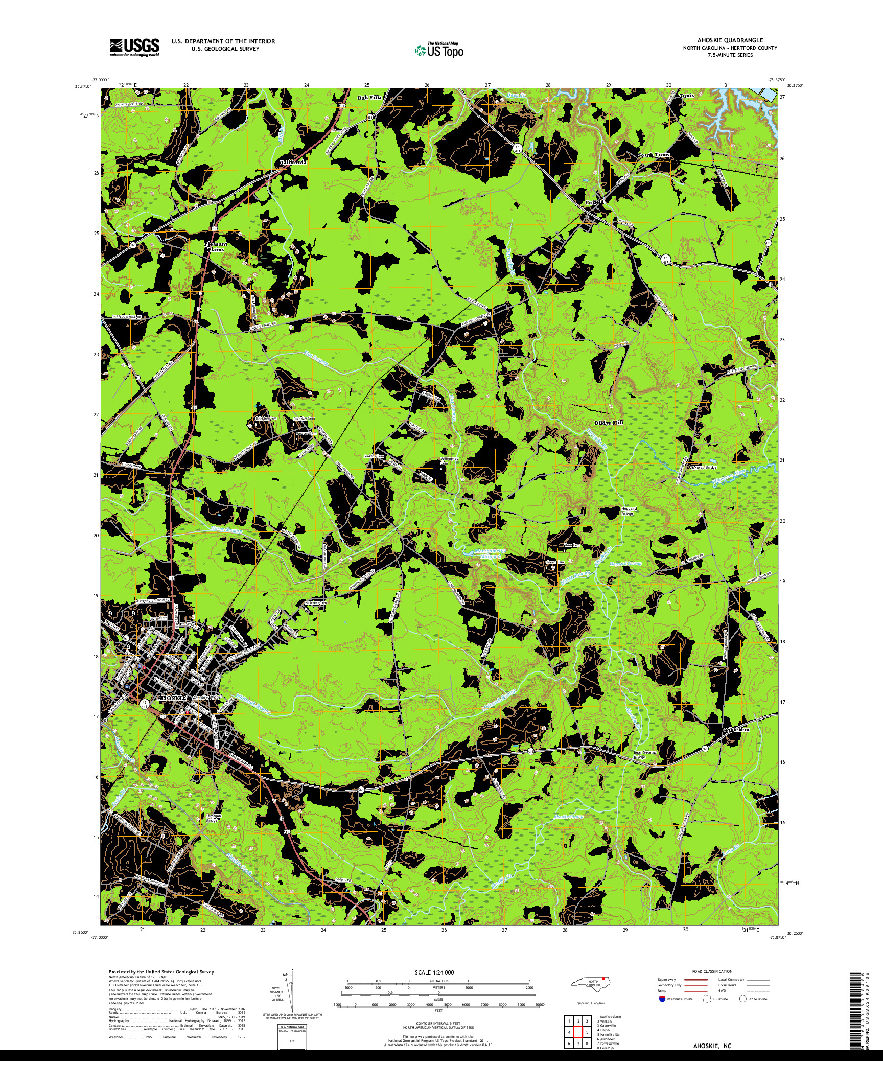 USGS US TOPO 7.5-MINUTE MAP FOR AHOSKIE, NC 2019