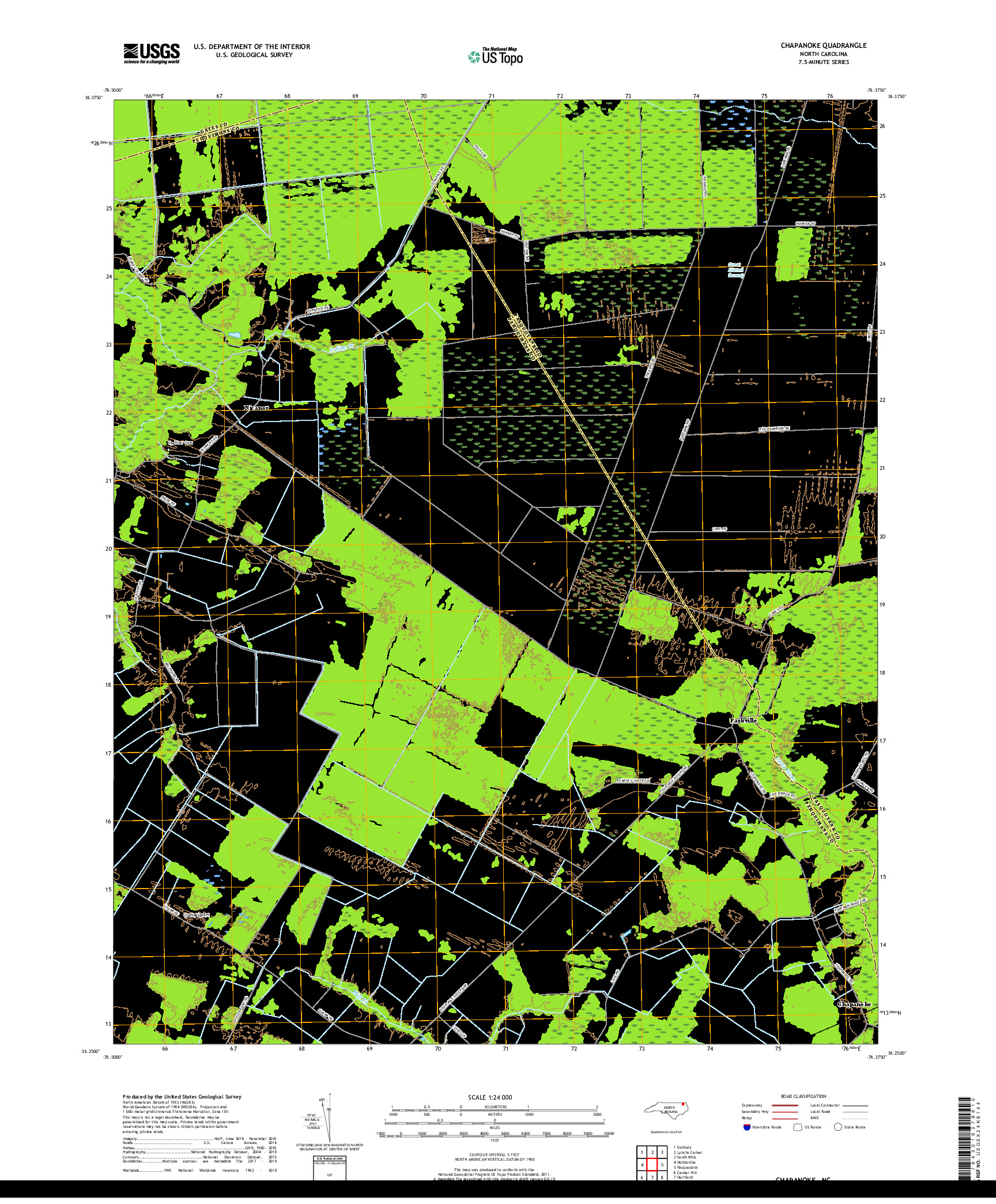 USGS US TOPO 7.5-MINUTE MAP FOR CHAPANOKE, NC 2019