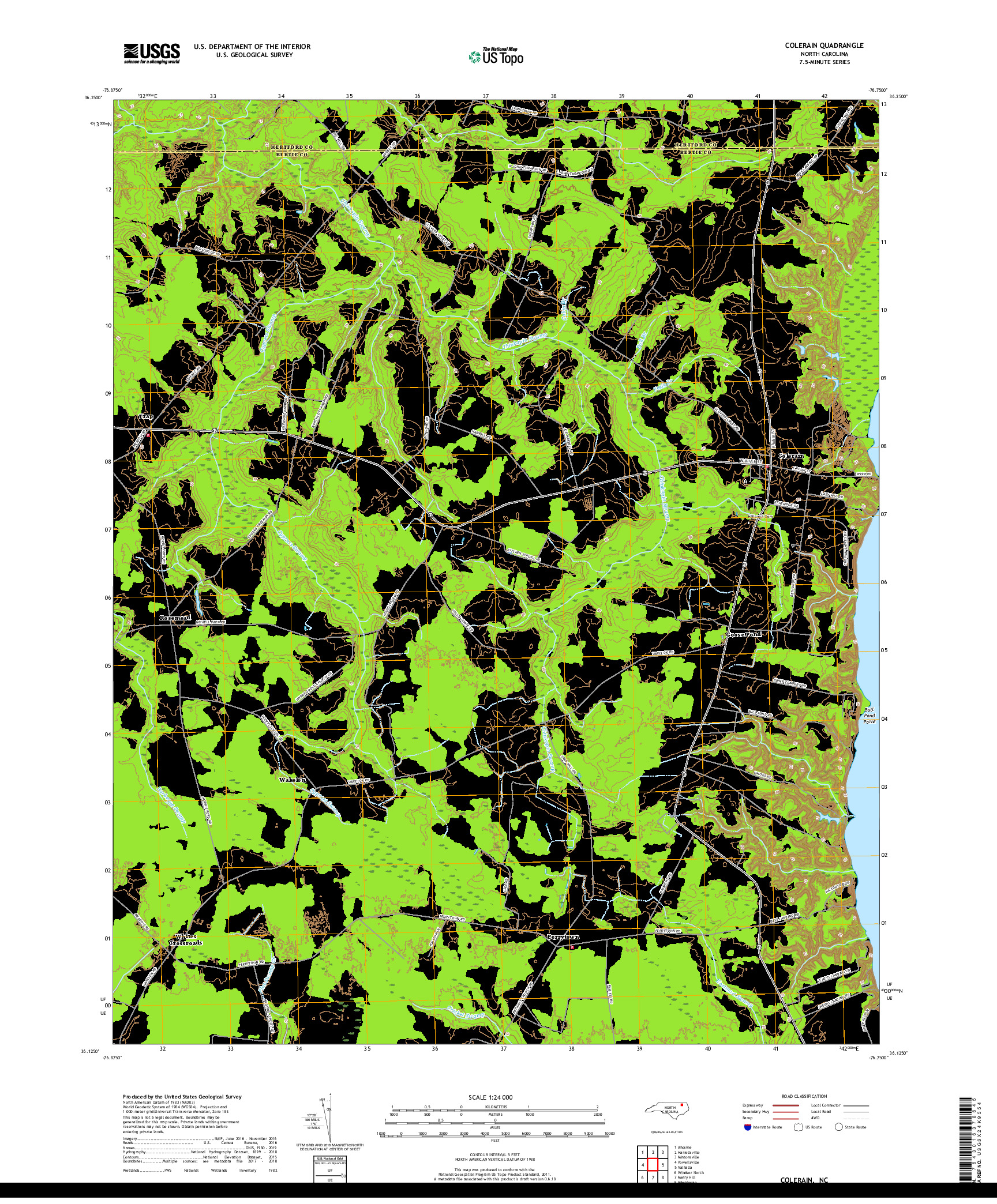 USGS US TOPO 7.5-MINUTE MAP FOR COLERAIN, NC 2019