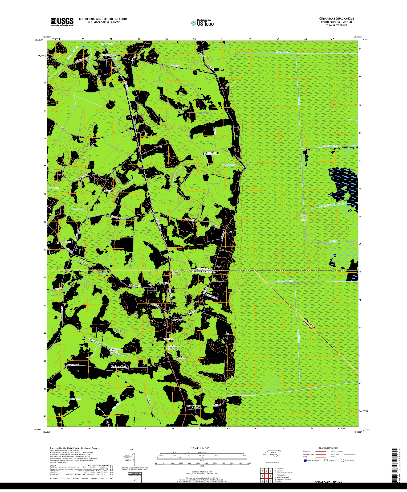 USGS US TOPO 7.5-MINUTE MAP FOR CORAPEAKE, NC,VA 2019