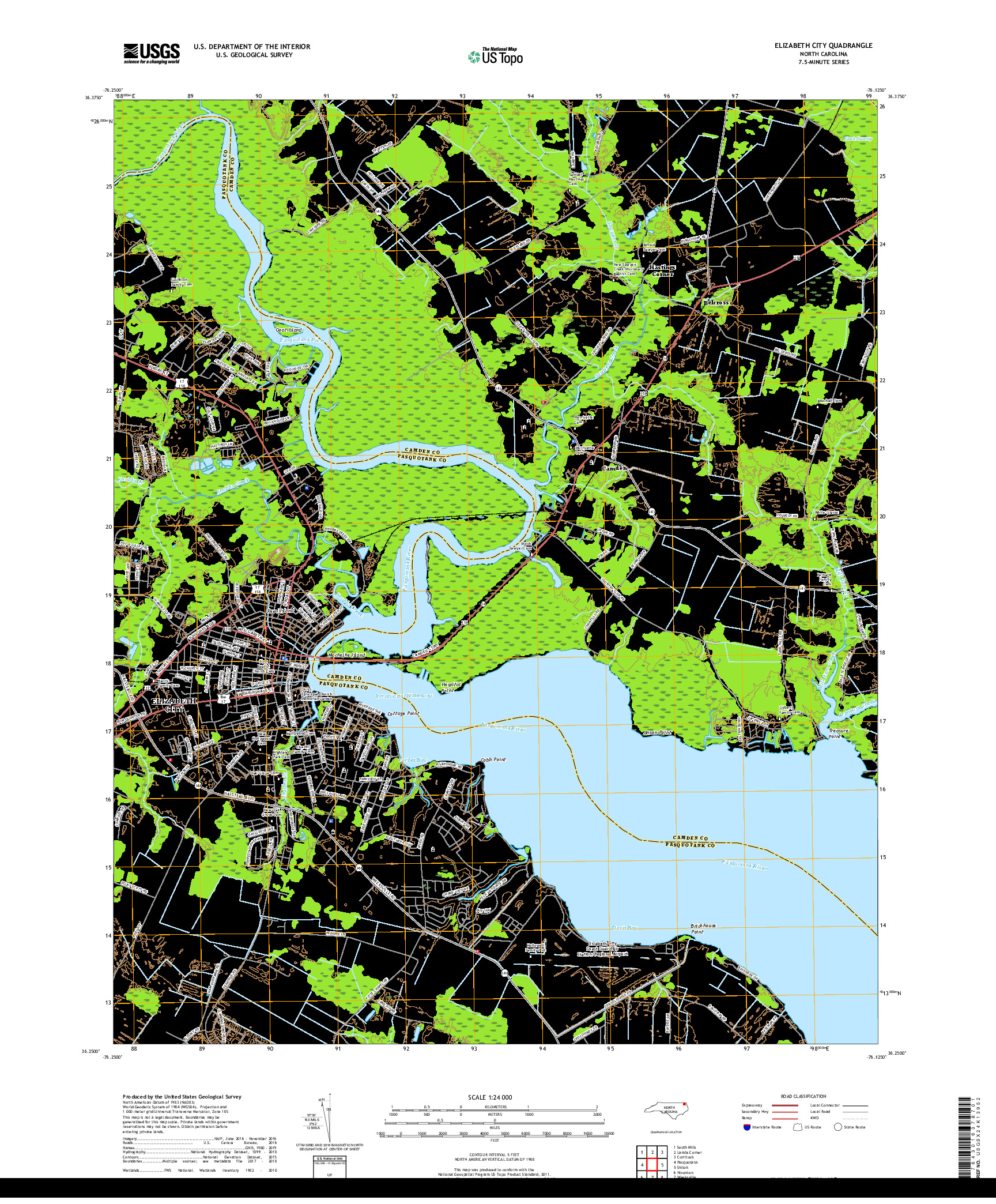 USGS US TOPO 7.5-MINUTE MAP FOR ELIZABETH CITY, NC 2019