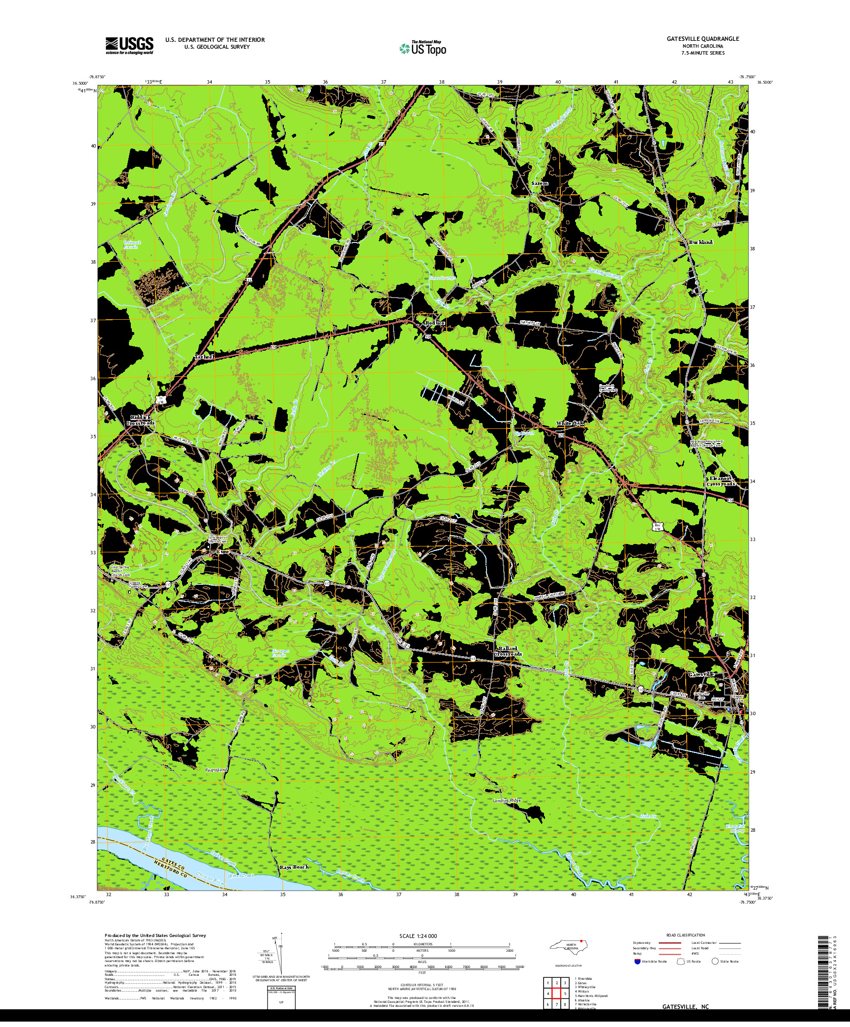 USGS US TOPO 7.5-MINUTE MAP FOR GATESVILLE, NC 2019