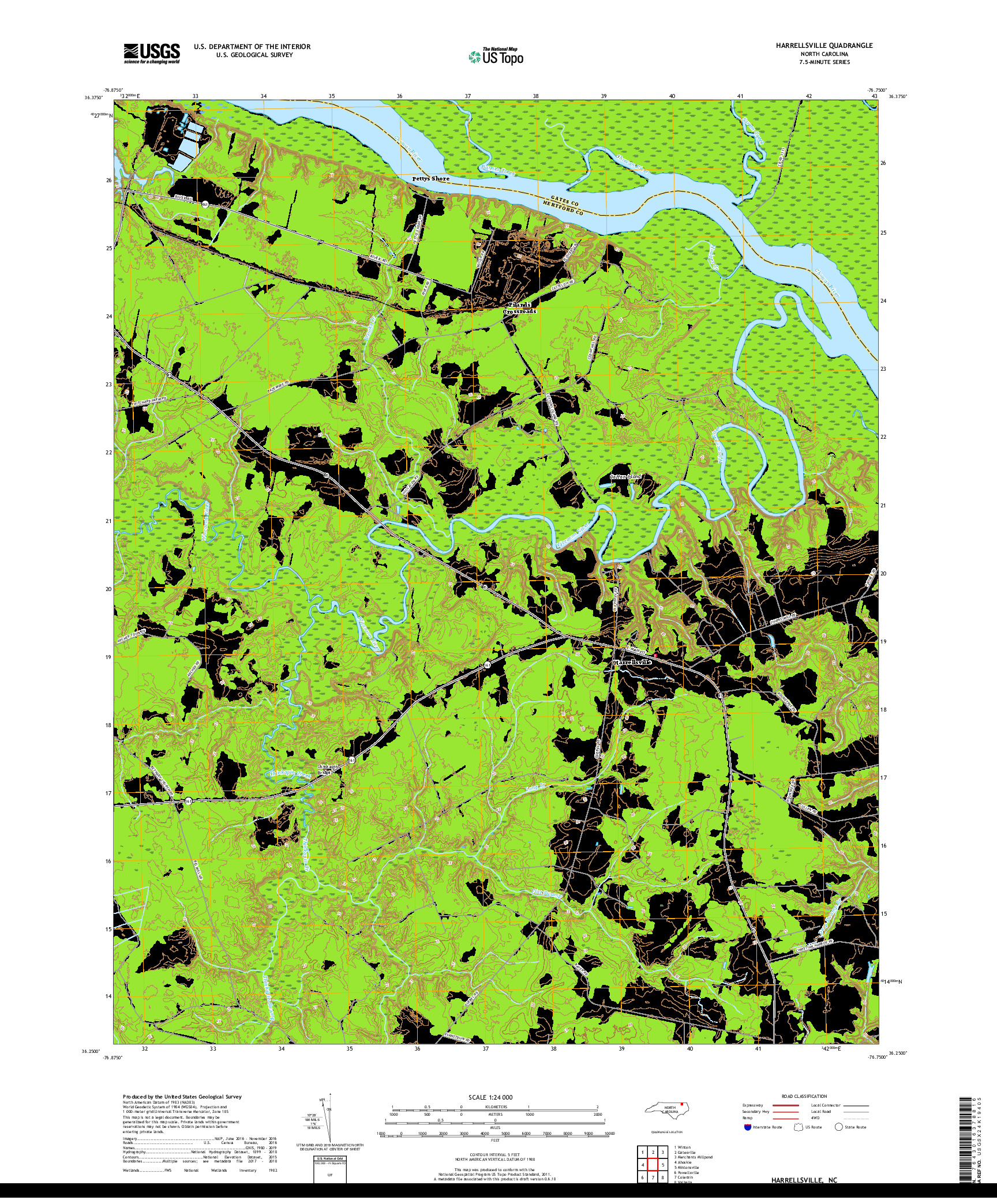 USGS US TOPO 7.5-MINUTE MAP FOR HARRELLSVILLE, NC 2019