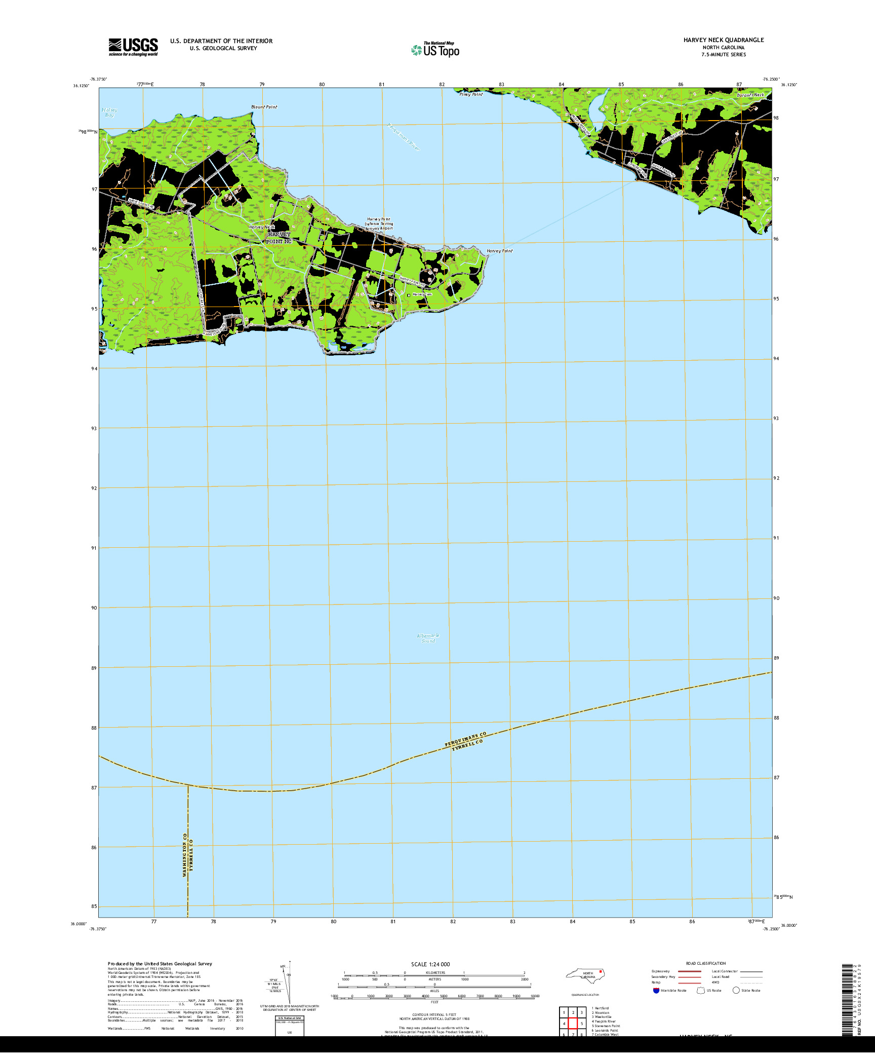 USGS US TOPO 7.5-MINUTE MAP FOR HARVEY NECK, NC 2019