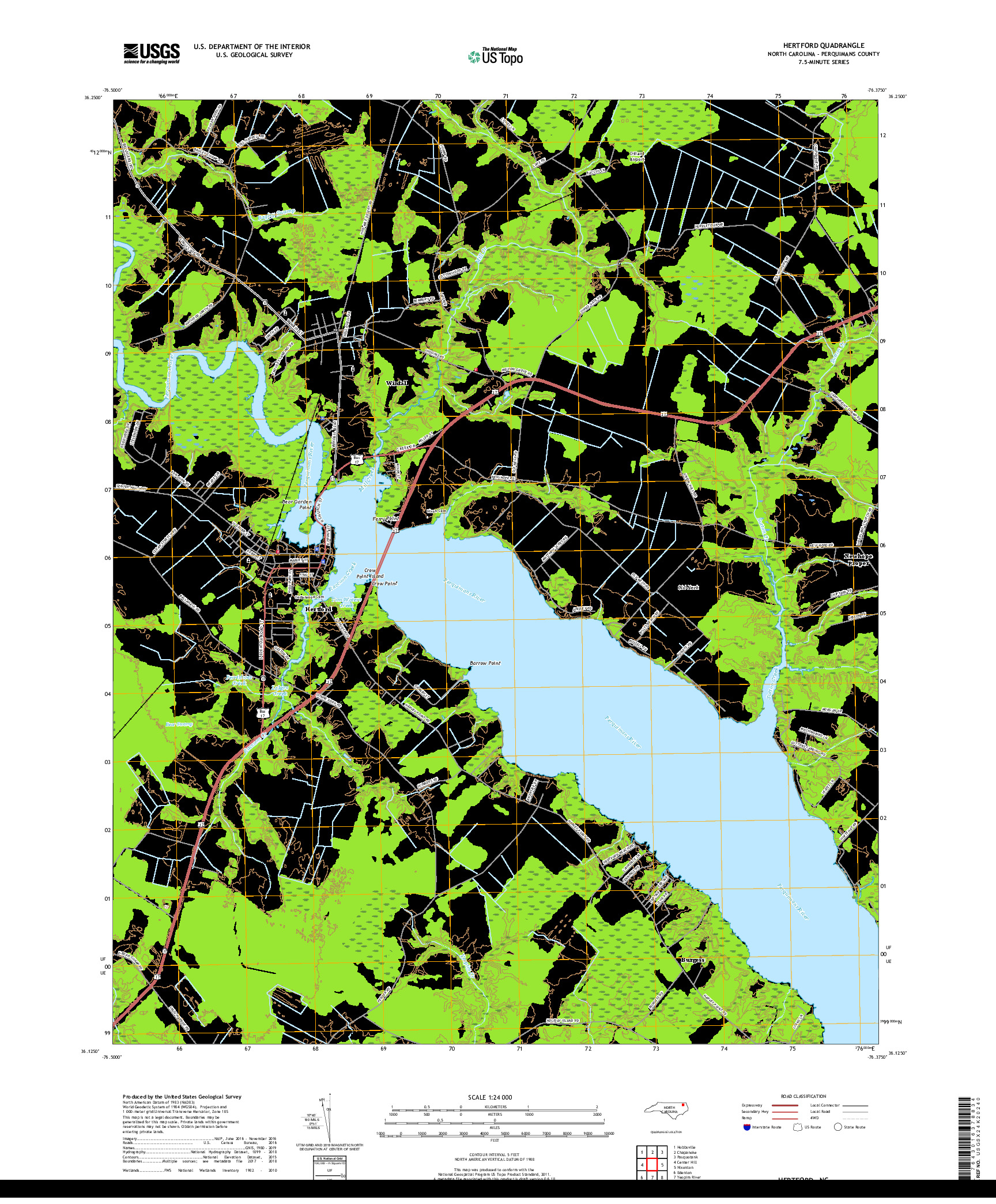 USGS US TOPO 7.5-MINUTE MAP FOR HERTFORD, NC 2019