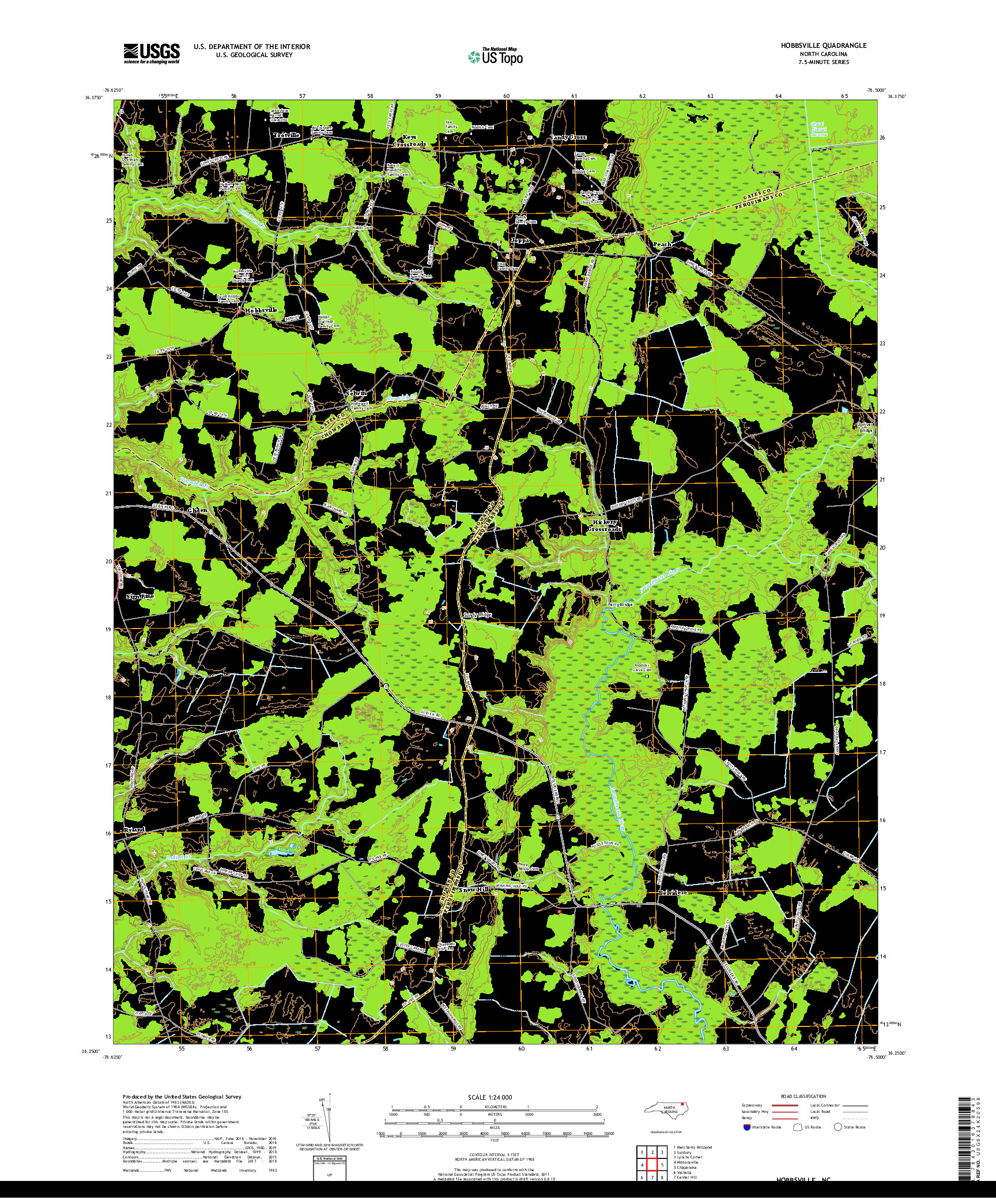 USGS US TOPO 7.5-MINUTE MAP FOR HOBBSVILLE, NC 2019