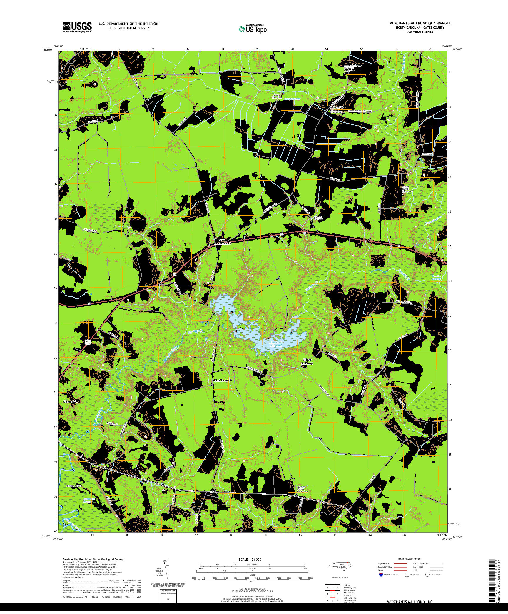 USGS US TOPO 7.5-MINUTE MAP FOR MERCHANTS MILLPOND, NC 2019