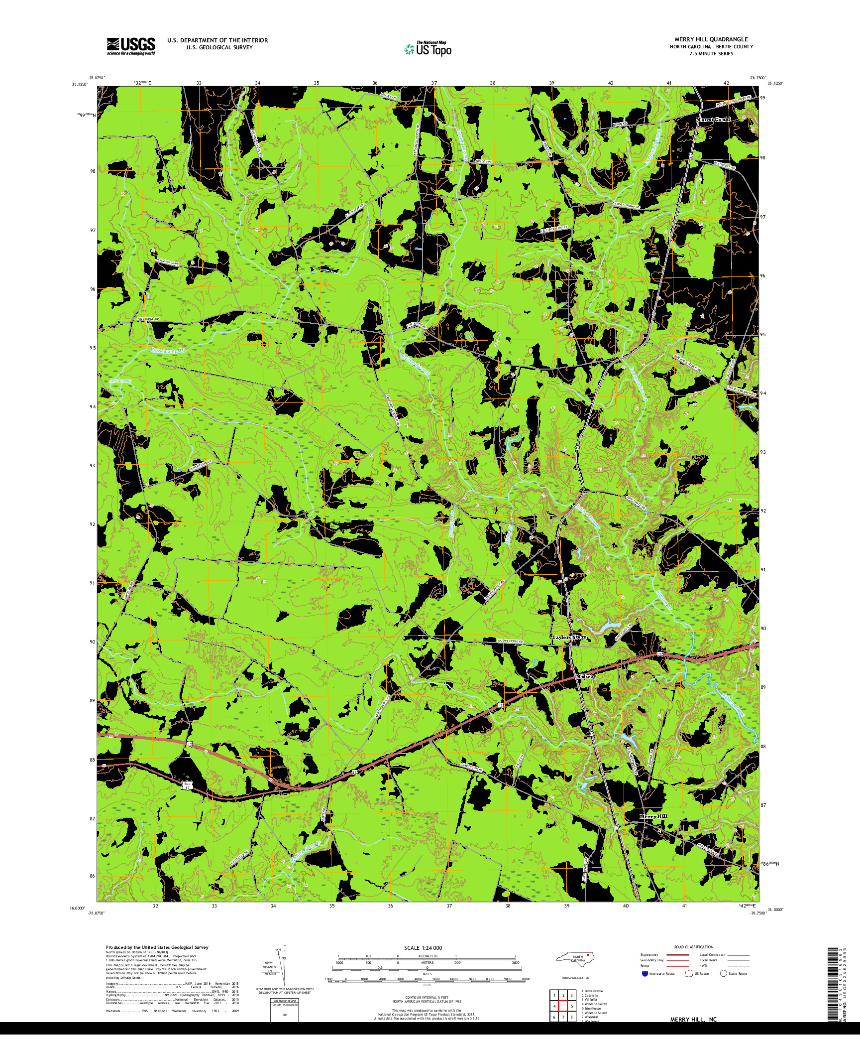 USGS US TOPO 7.5-MINUTE MAP FOR MERRY HILL, NC 2019