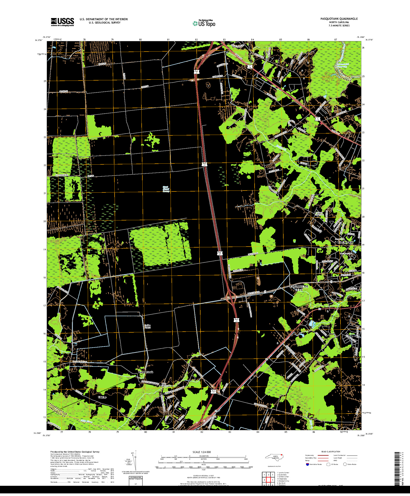 USGS US TOPO 7.5-MINUTE MAP FOR PASQUOTANK, NC 2019