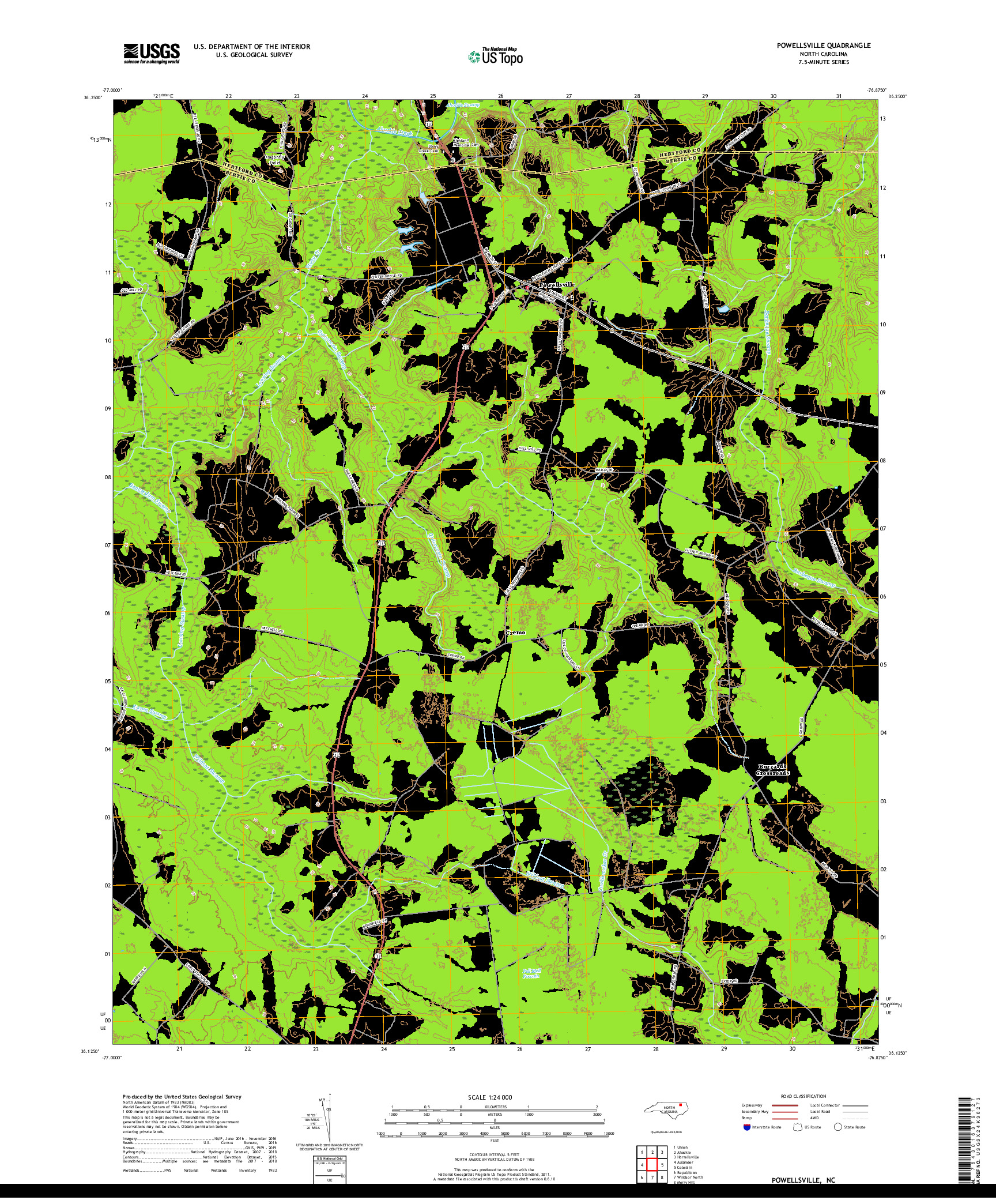 USGS US TOPO 7.5-MINUTE MAP FOR POWELLSVILLE, NC 2019