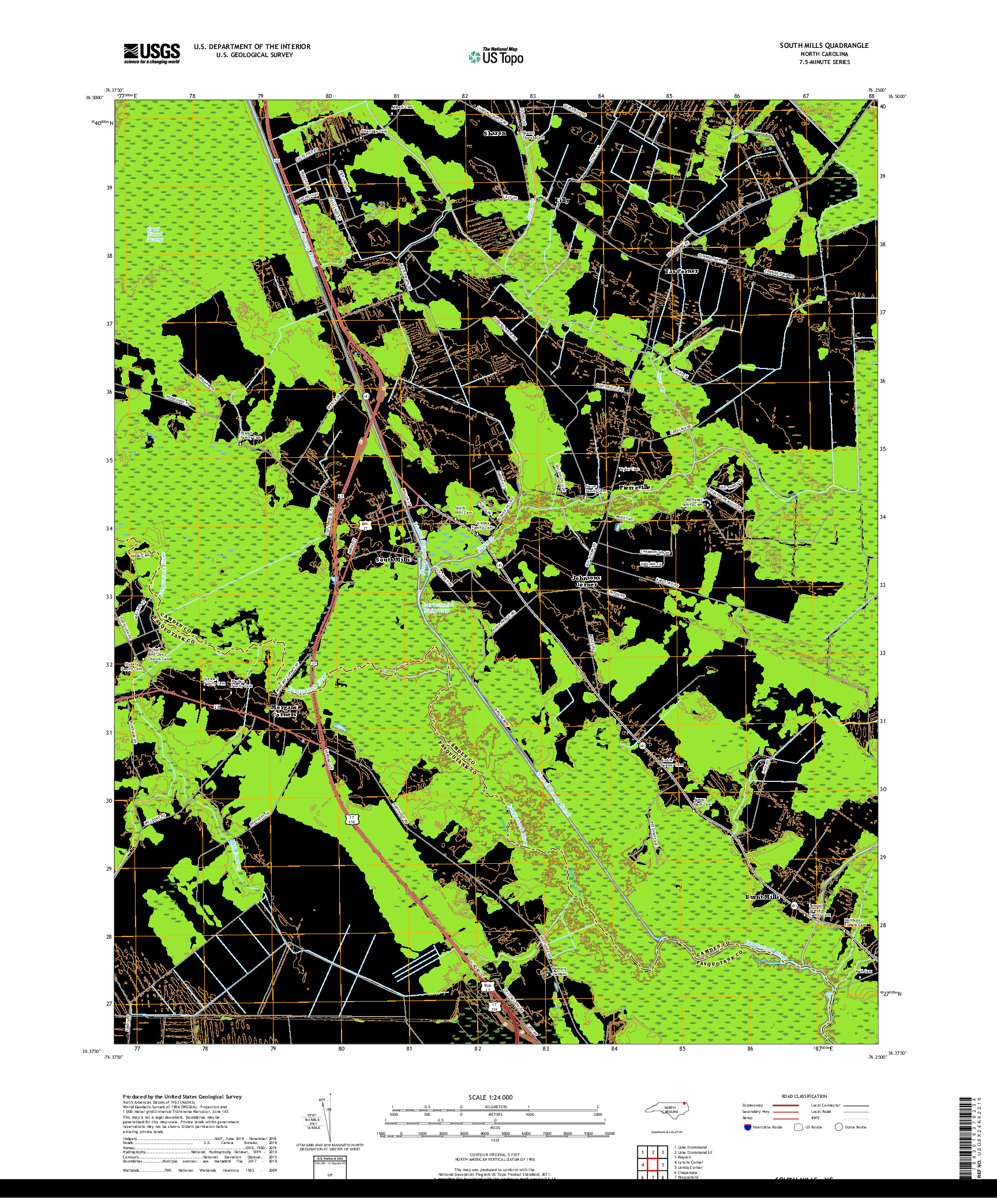 USGS US TOPO 7.5-MINUTE MAP FOR SOUTH MILLS, NC 2019