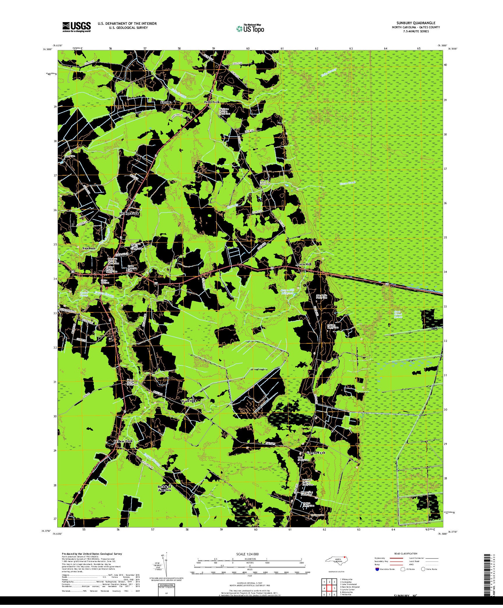 USGS US TOPO 7.5-MINUTE MAP FOR SUNBURY, NC 2019